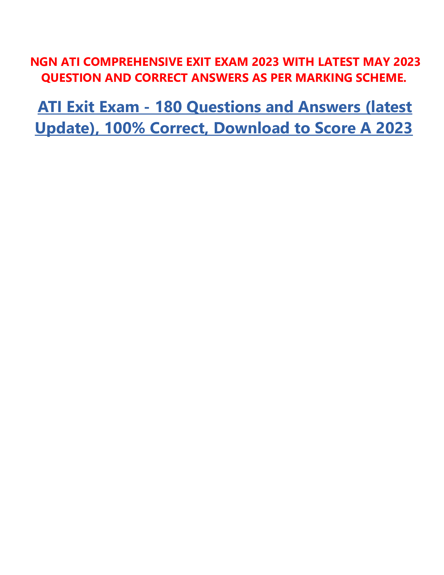 ATI PN Comprehensive Exit Exam Retake with NGN