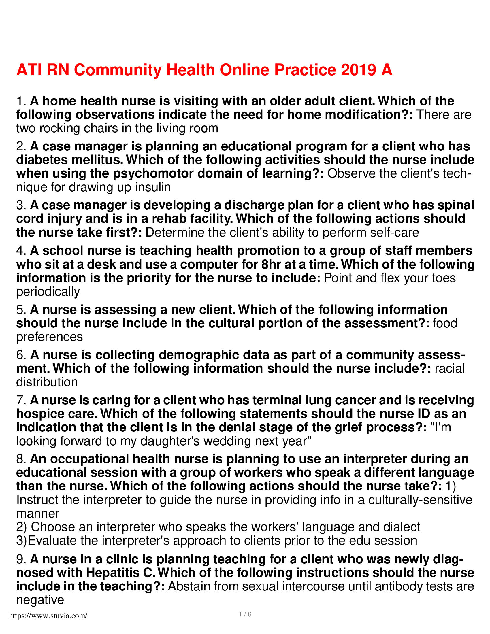 ATI RN Community Health Online Practice 2019 A