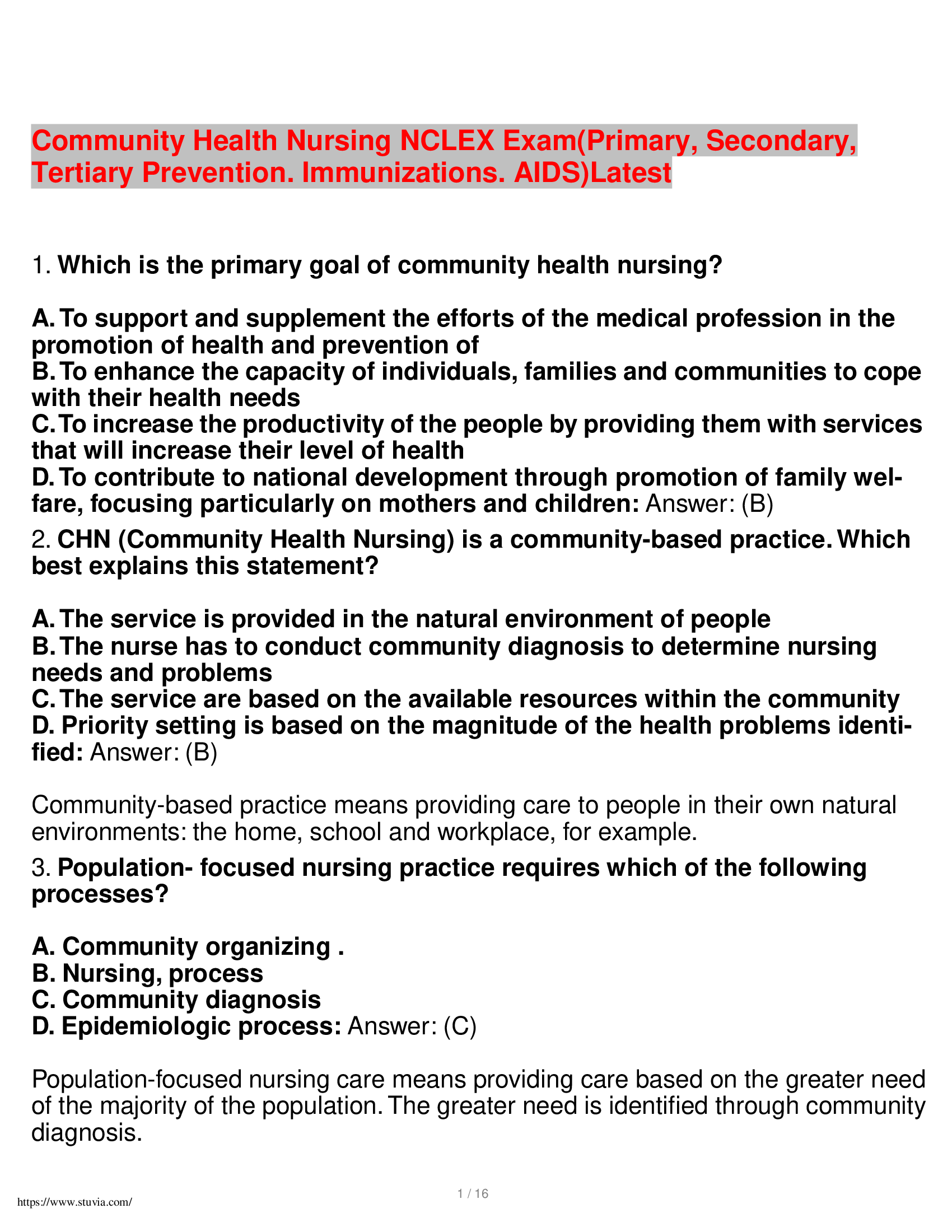 Community Health Nursing NCLEX Exam