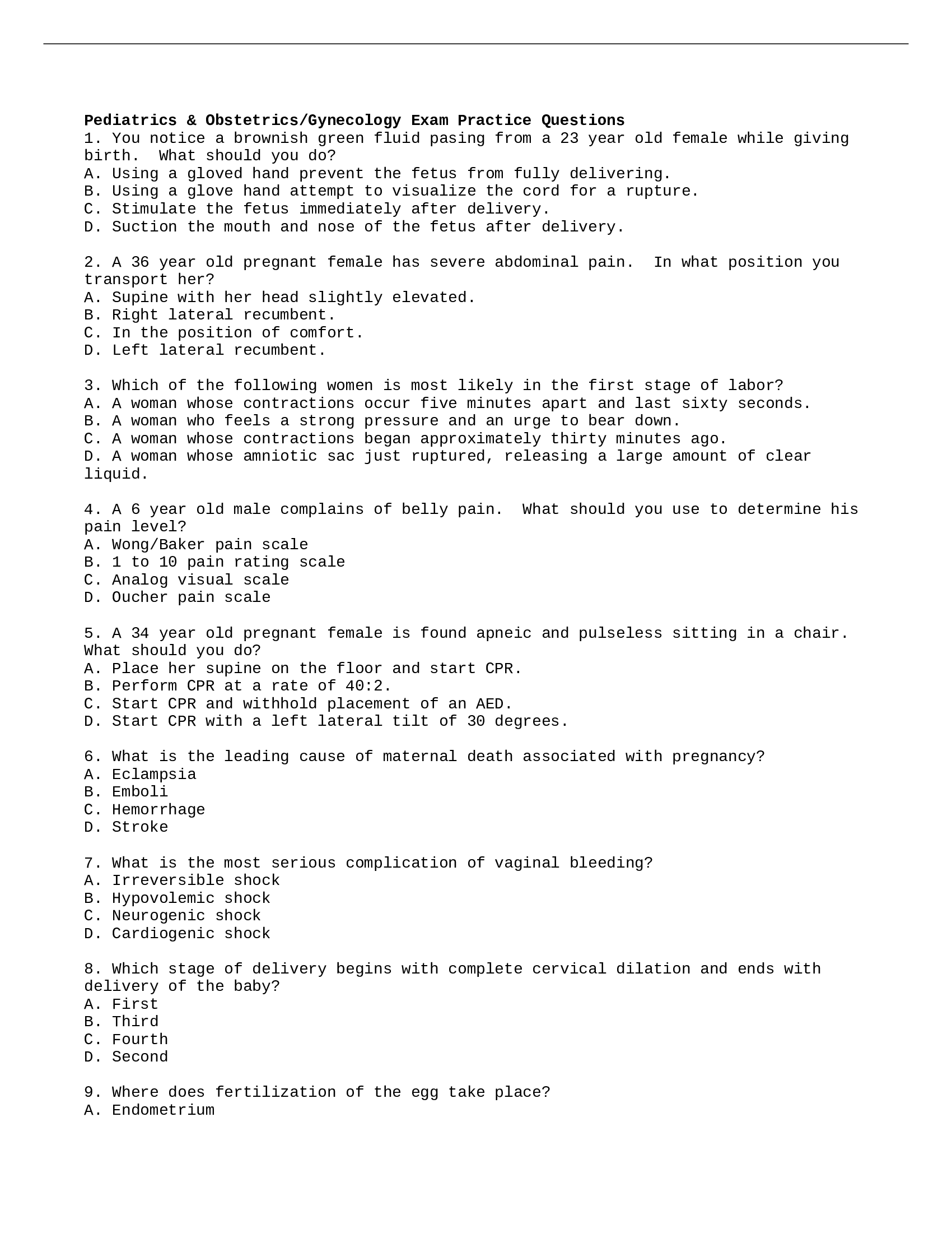 FISDAP OBGYN  Pediatrics & Obstetrics Gynecology Exam