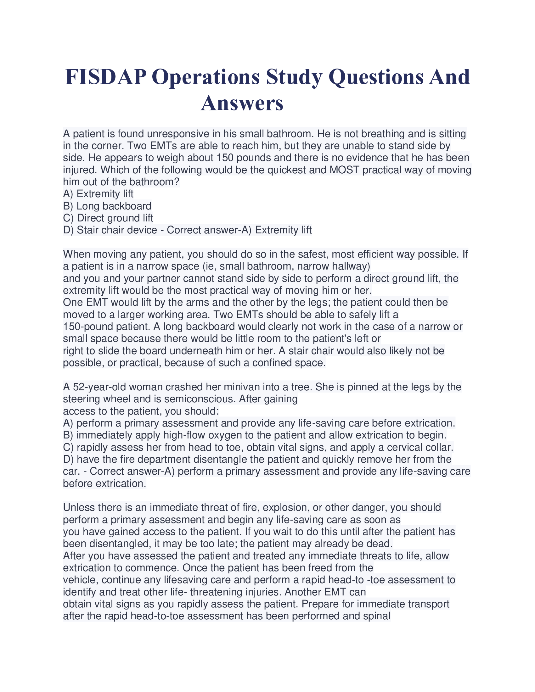 FISDAP Operations Study Questions And Answers