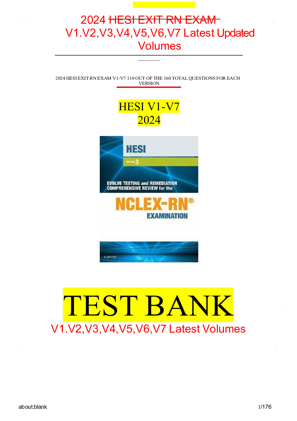 HESI EXIT RN EXAM V1-V7 TESTBANK QUESTIONS AND VERIFIED ANSWERS 2024 UPDATE
