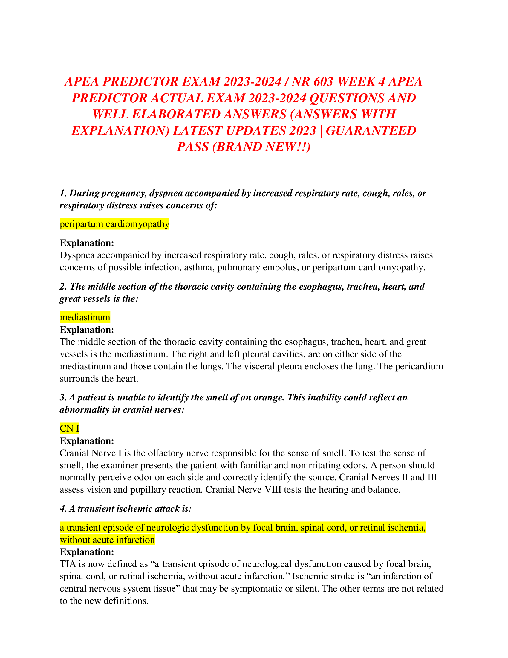 APEA Predictor Exam 2026 | NR 603 Week 4 Actual Questions and Explained Answers