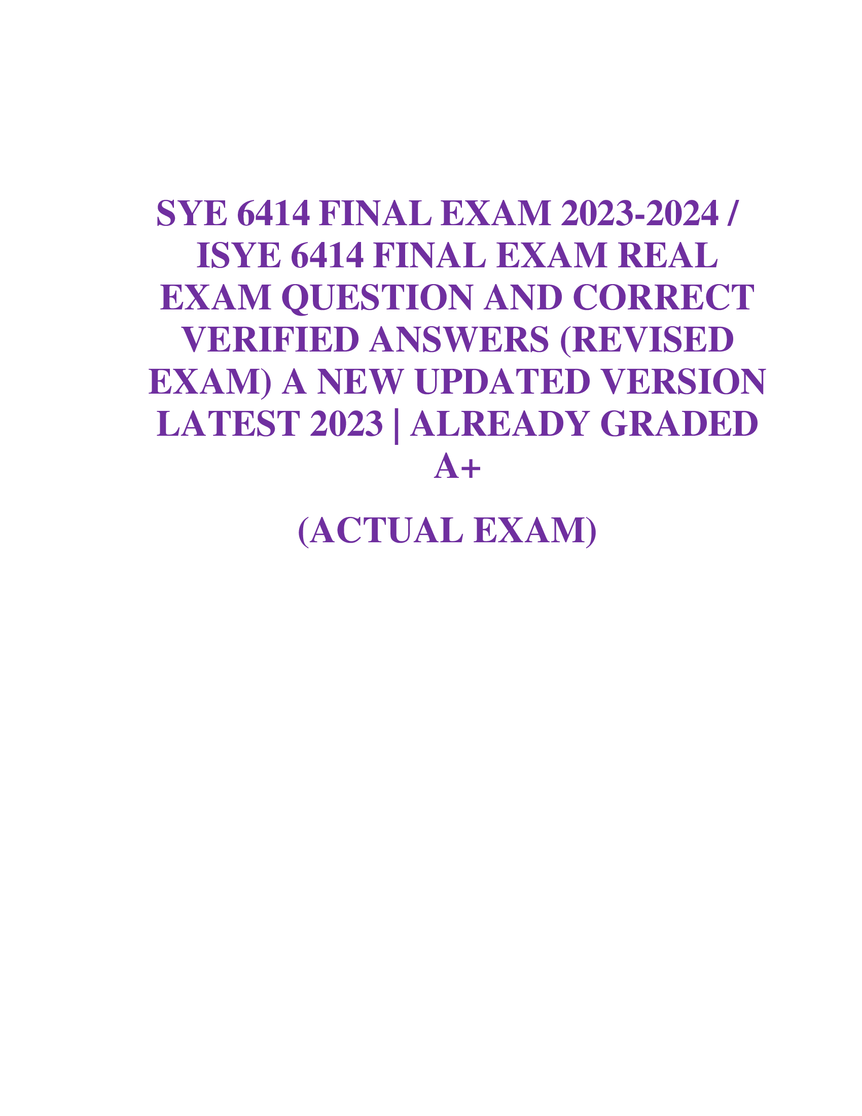 Latest SYE 6414 Final Exam 2026 | Correct A+ Answers