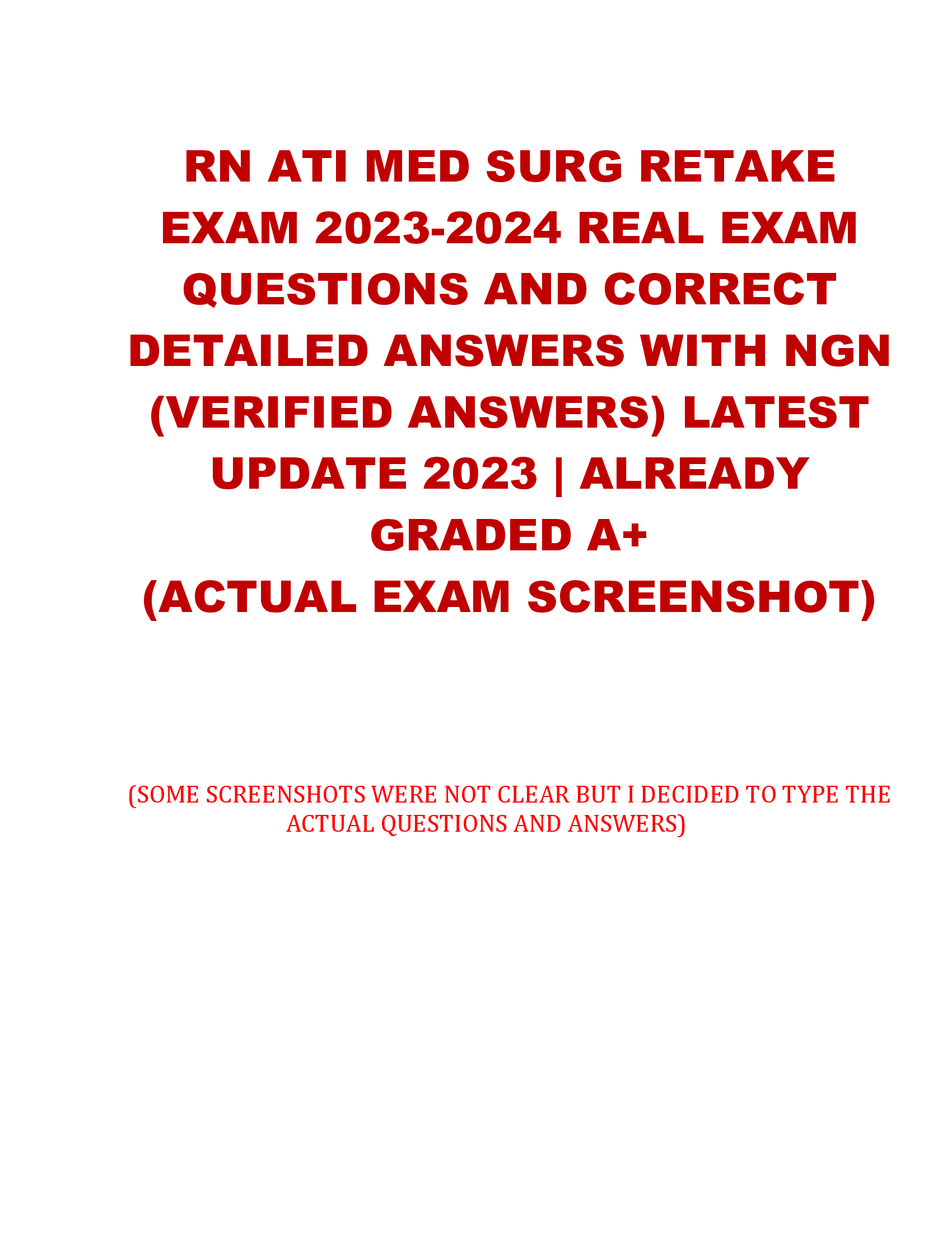 RN ATI Med-Surg Retake Exam 2026 | Real Questions & Verified NGN Answers