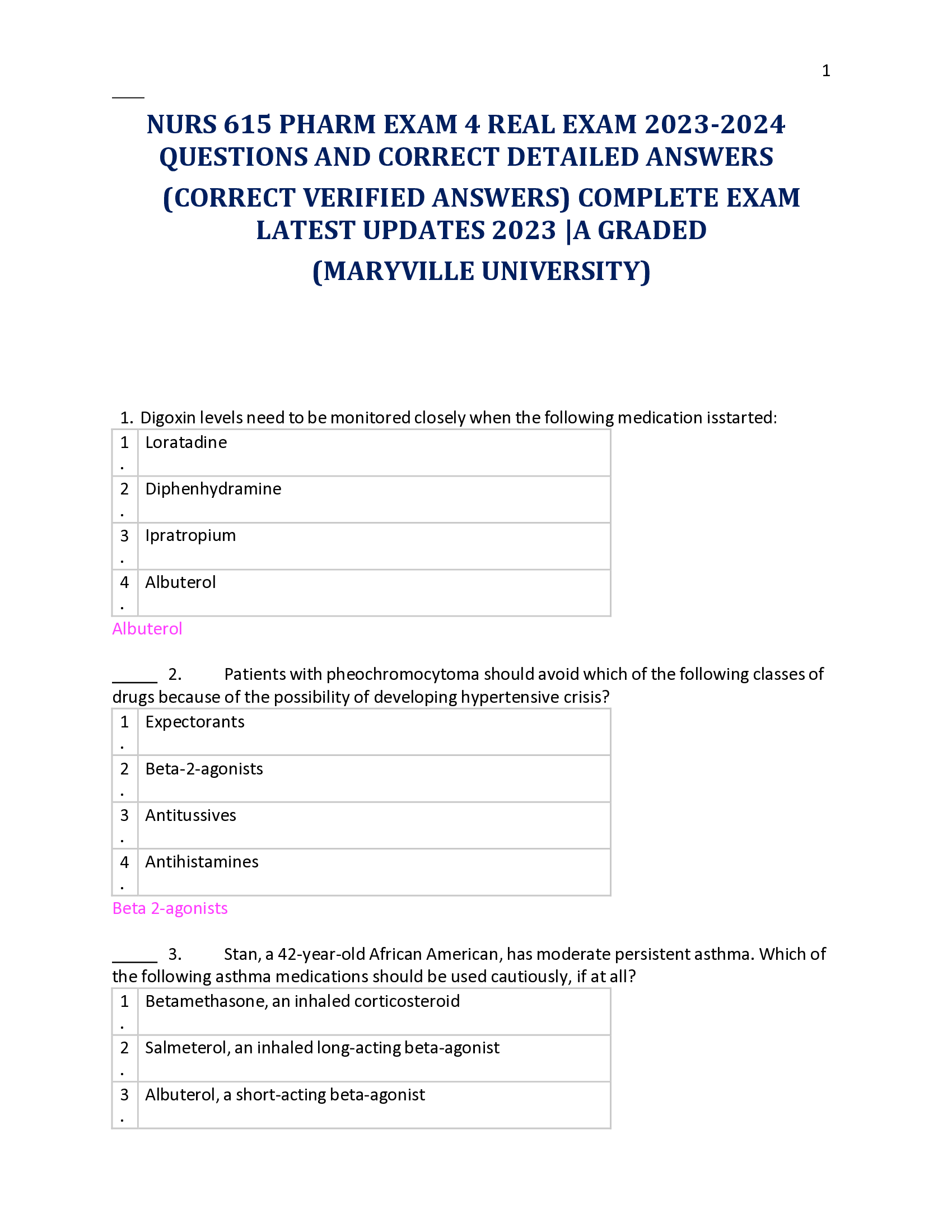 NURS 615 PHARM Exam 4 Real Exam 2026 Questions And Correct Detailed Answers (Correct Verified Answers) Complete Exam Latest Updates 2026 |A Graded (Maryville University)