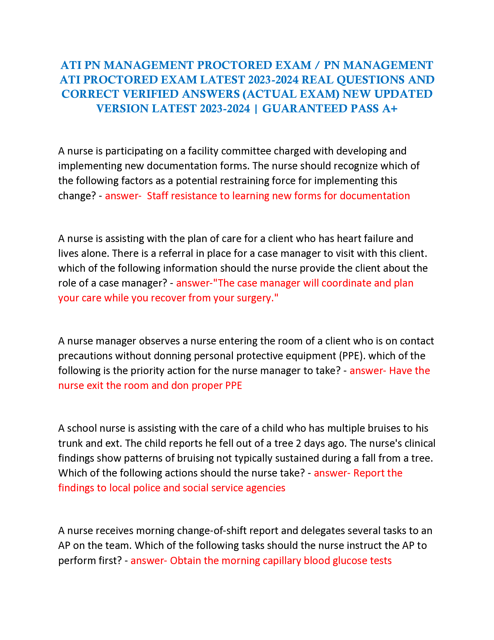 NR 224 FUNDAMENTALS FINAL EXAM, NR224  FUNDAMENTALS FINAL EXAM LATEST 2023-2024 (actual exam) REAL EXAM ALL 100 QUESTIONS WITH  CORRECT VERIFIED ANSWERS WITH RATIONALES A  NEW UPDATED VERSION LATEST 2023-2024 | ALREADY GRADED A+ (REVISED EXAM)