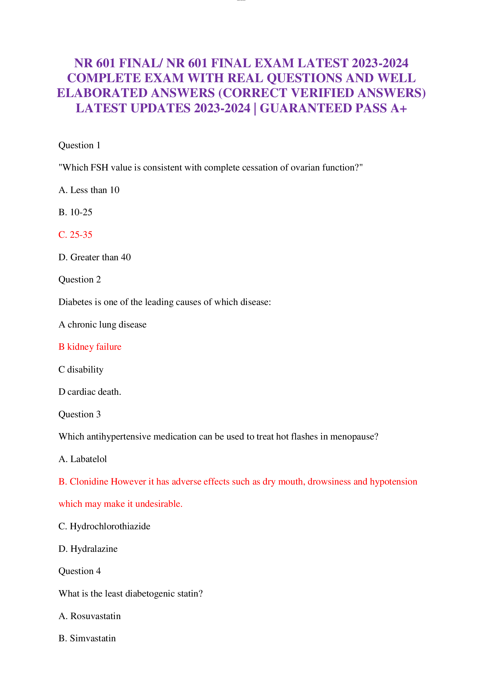 NR 601 Final Exam 2026 | Complete Real Questions & Verified Answers – Guaranteed Pass A+