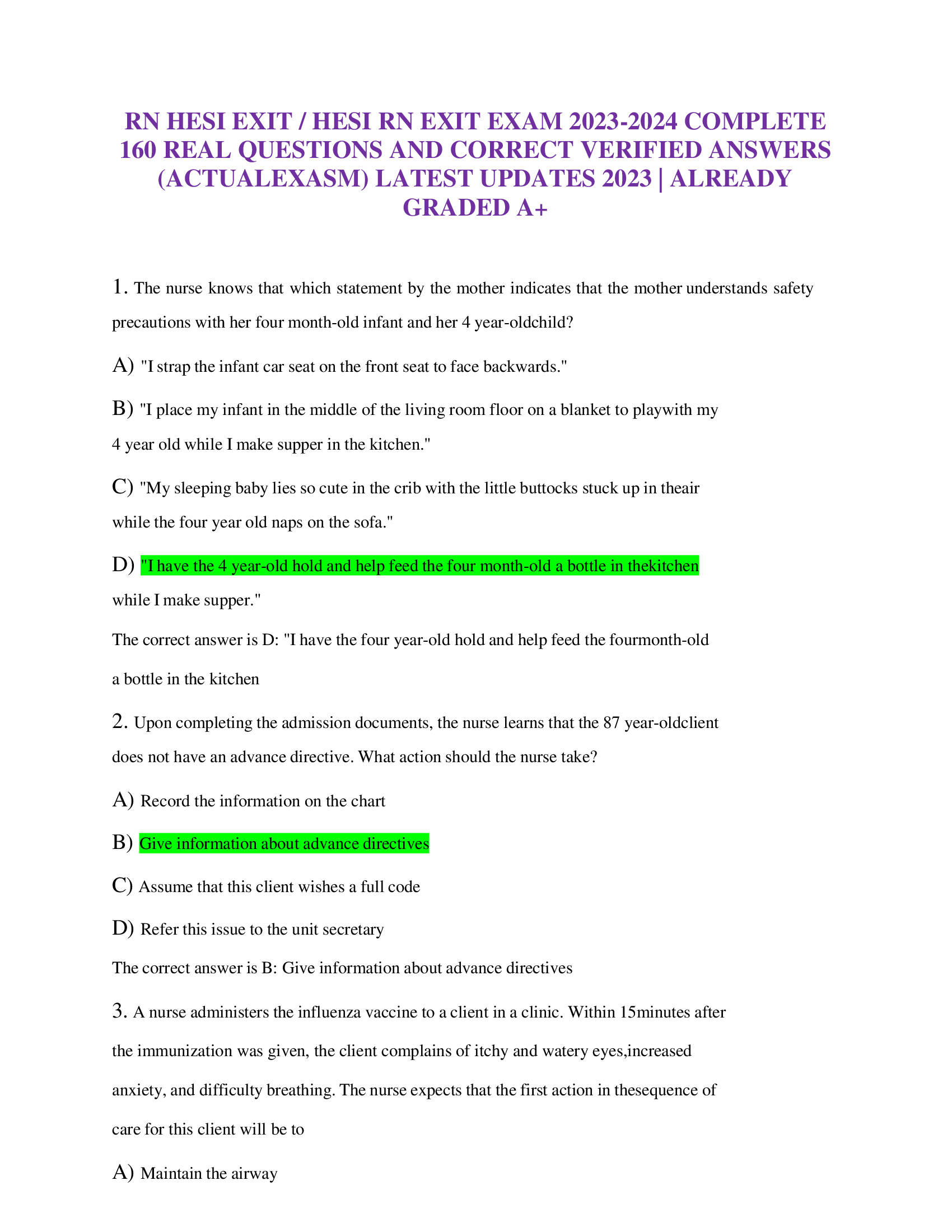 RN HESI Exit, HESI RN Exit Exam 2026 Complete 160 Real Questions and Correct Verified Answers (Actual exams) Latest Updates 2026 | Already Graded A+