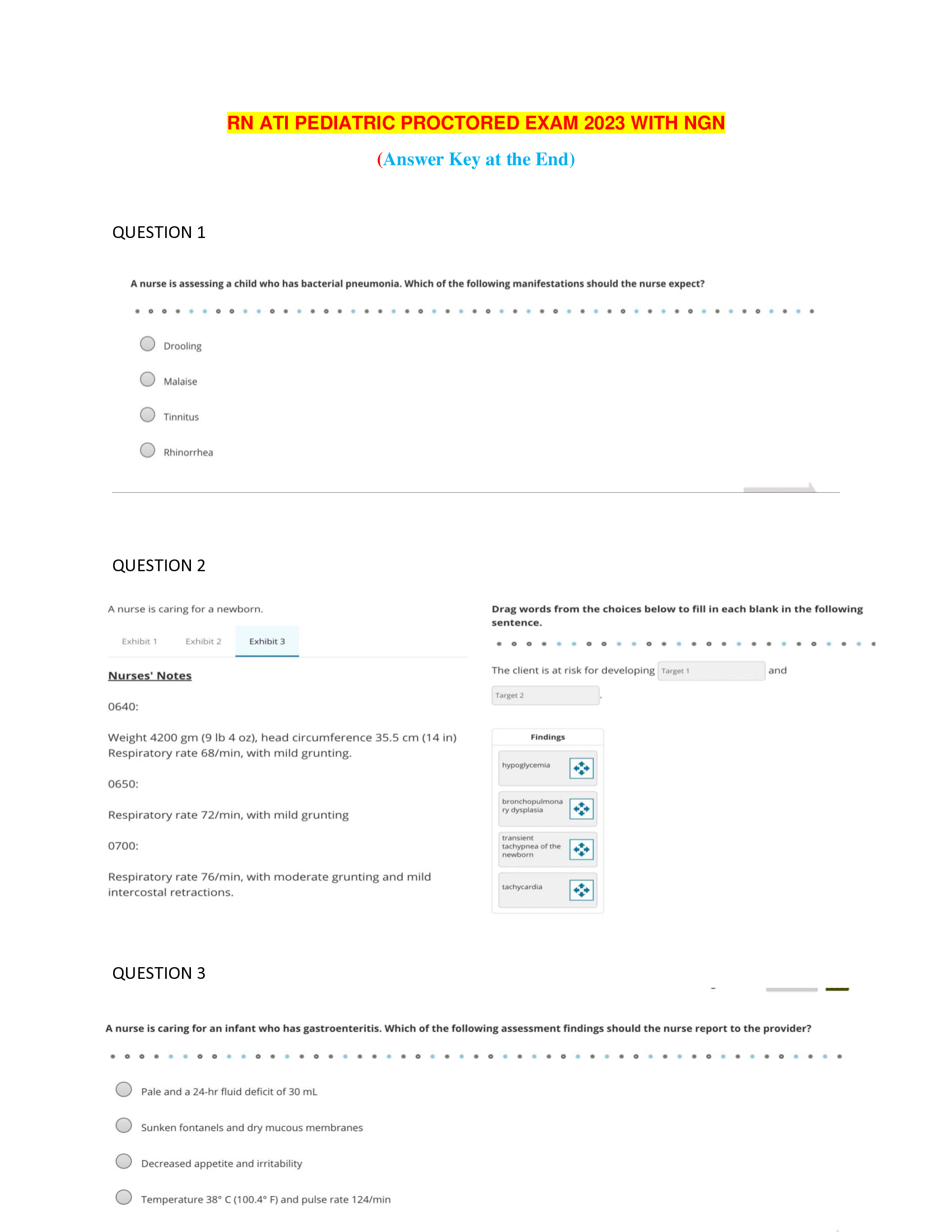 RN ATI PEDIATRIC PROCTORED EXAM 2023 WITH NGN