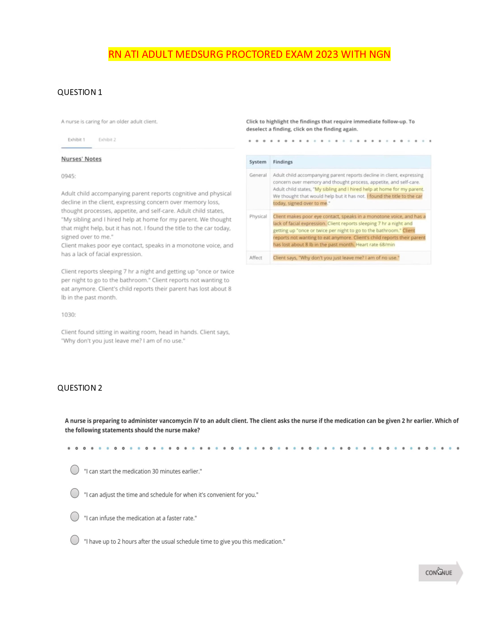 RN ATI ADULT MEDSURG PROCTORED EXAM 2023 WITH NGN QUESTION