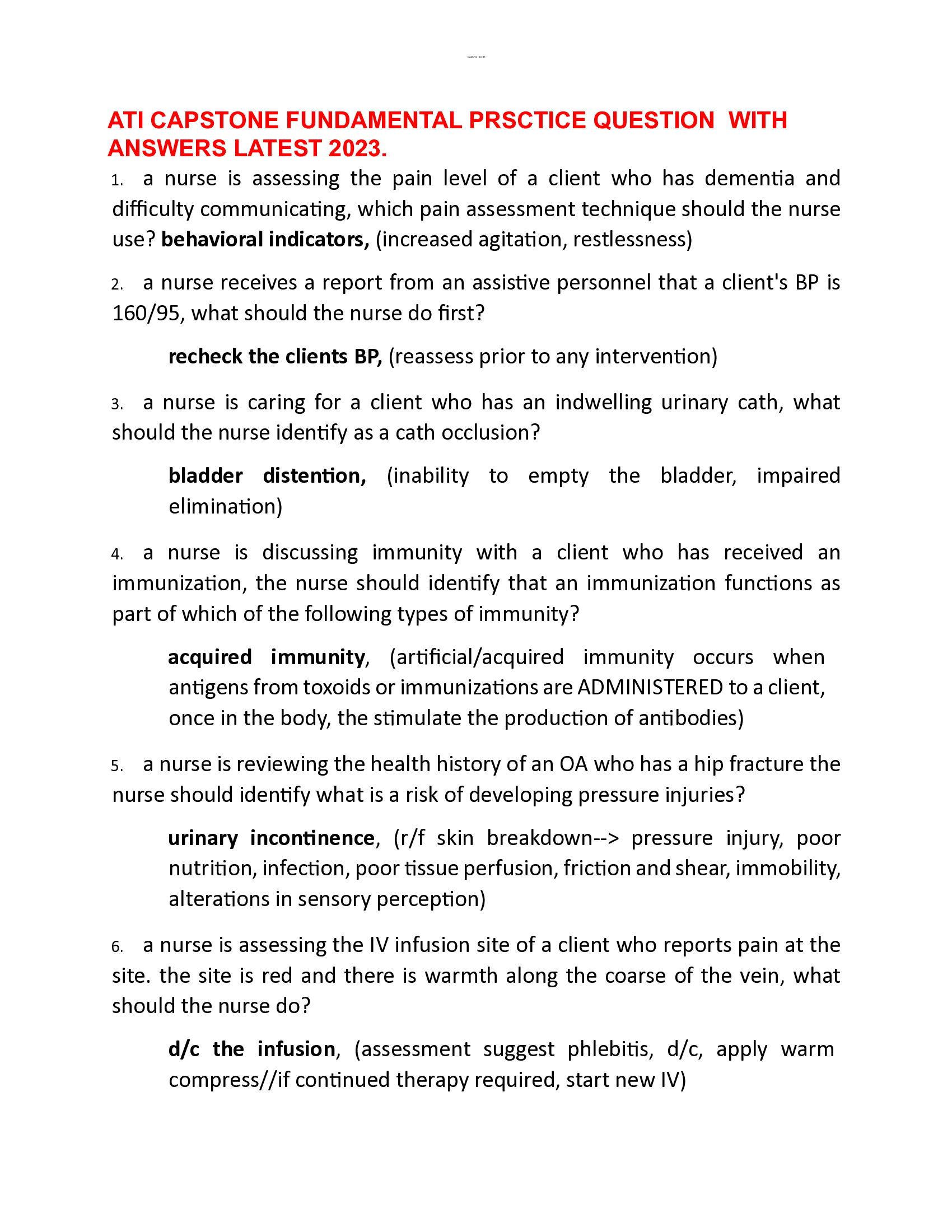 ATI Capstone Fundamental Practice Question with Answers Latest