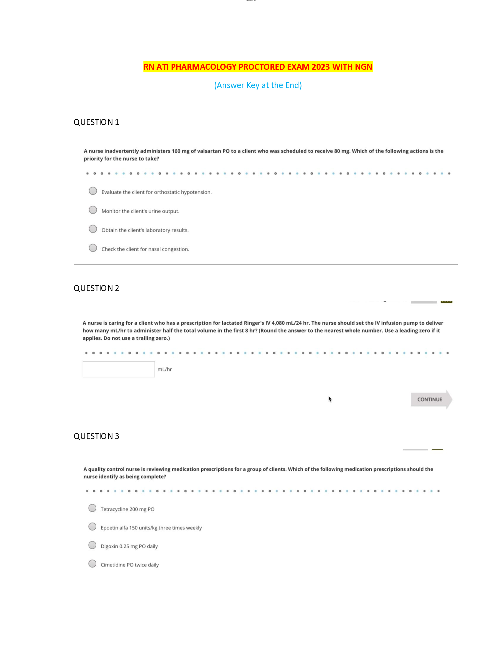 RN ATI PHARMACOLOGY PROCTORED EXAM 2023 WITH NGN