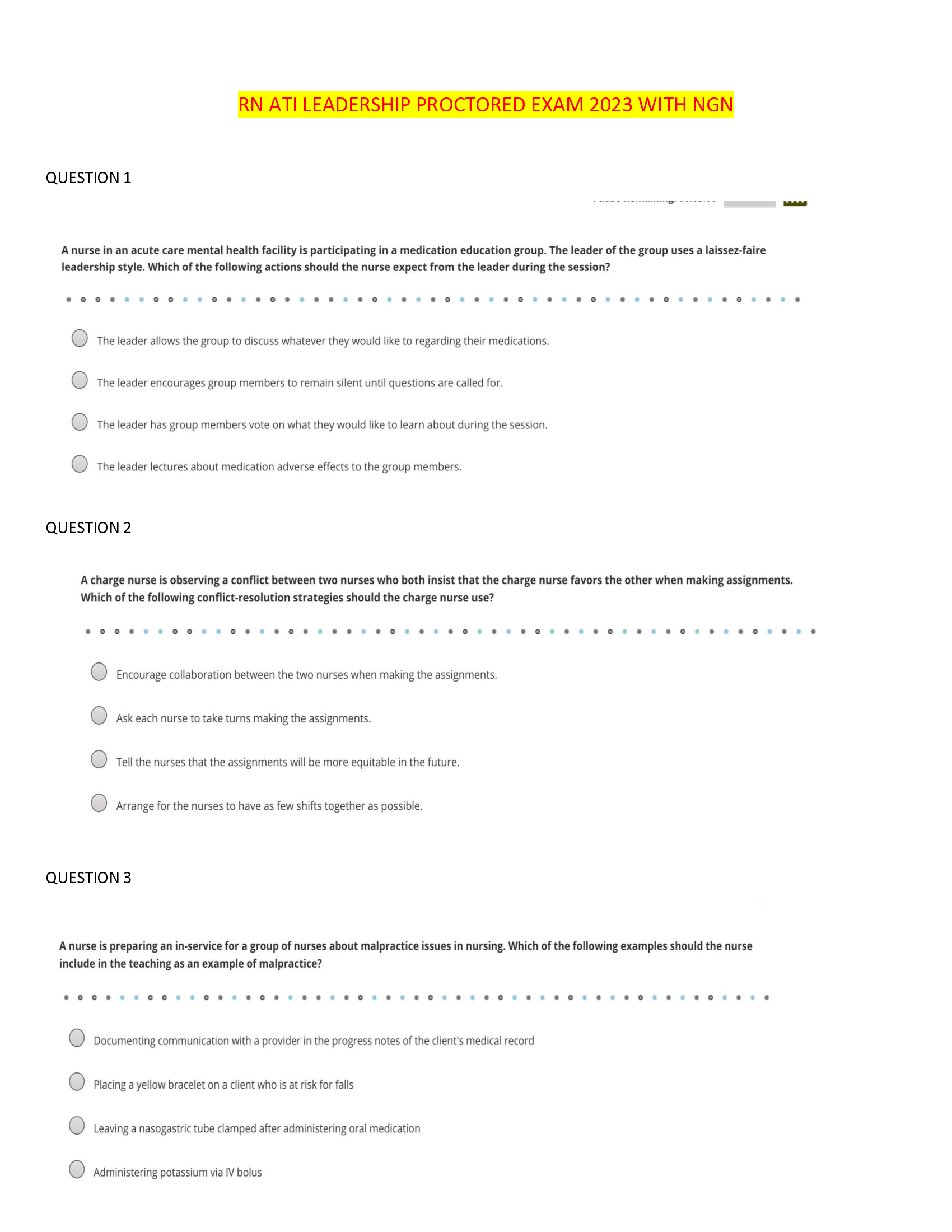 RN ATI LEADERSHIP PROCTORED EXAM 2023 WITH NGN