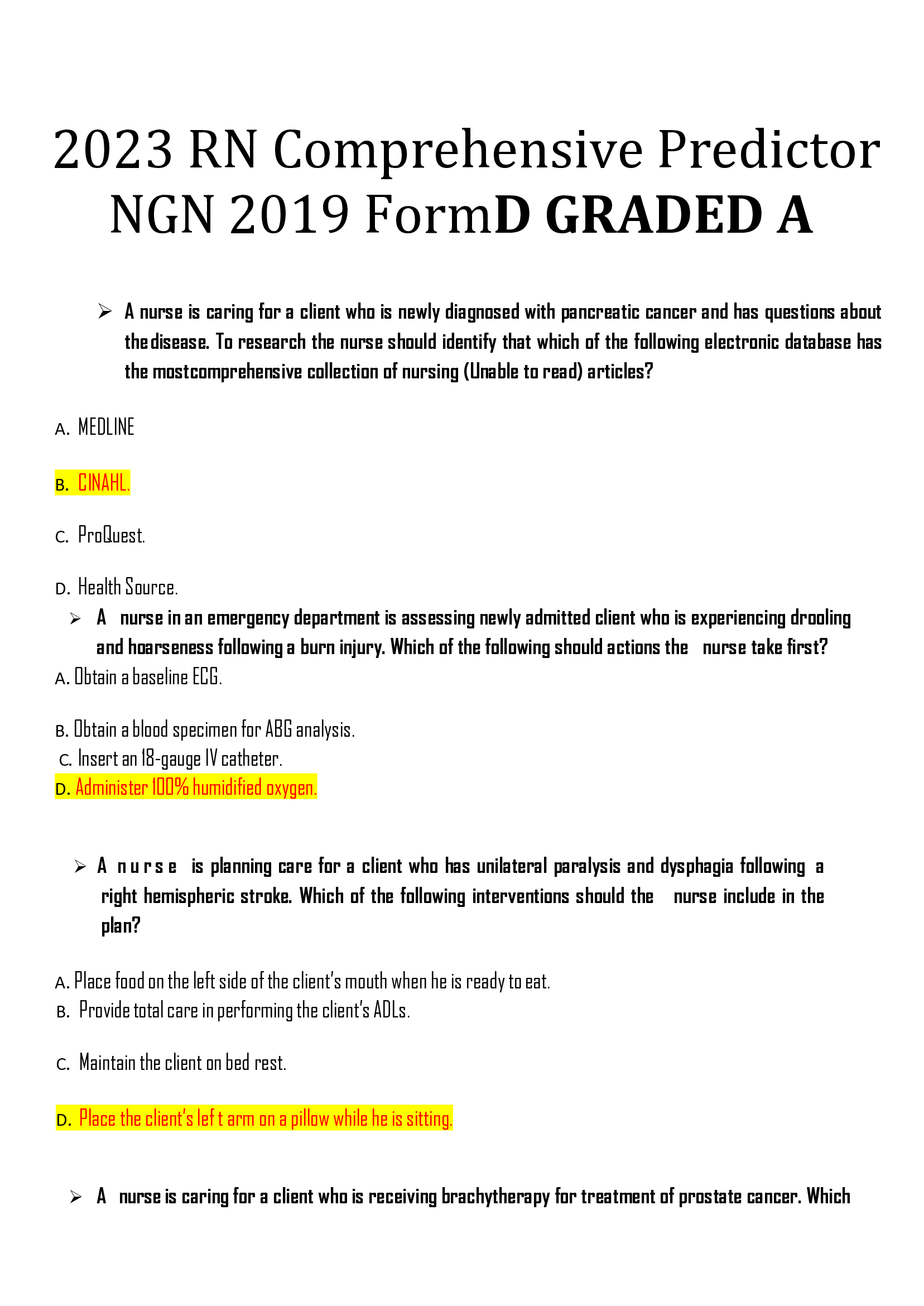 2023 RN Comprehensive Predictor NGN 2019 Form D GRADED A