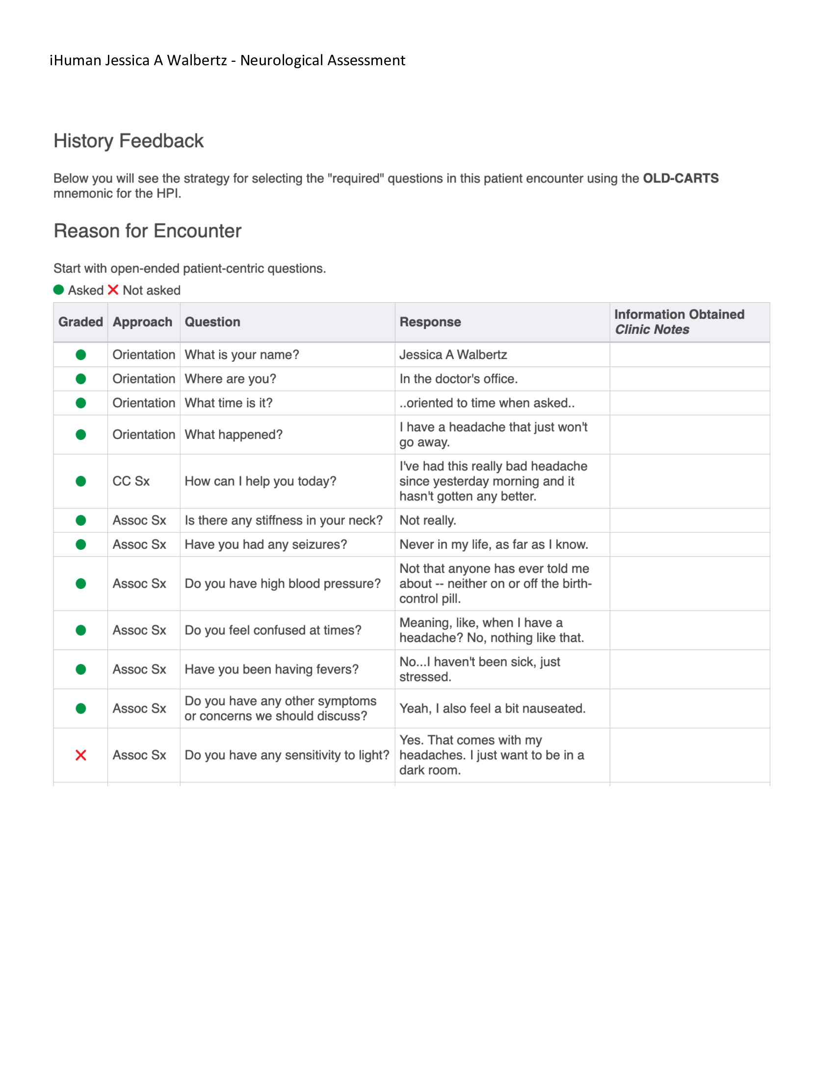 iHuman Jessica A Walbertz - Neurological Assessment
