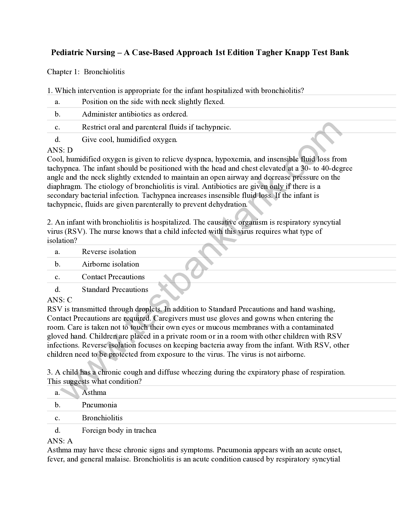 Test Bank For Pediatric Nursing A Case-Based Approach 1st Edition Tagher Knapp