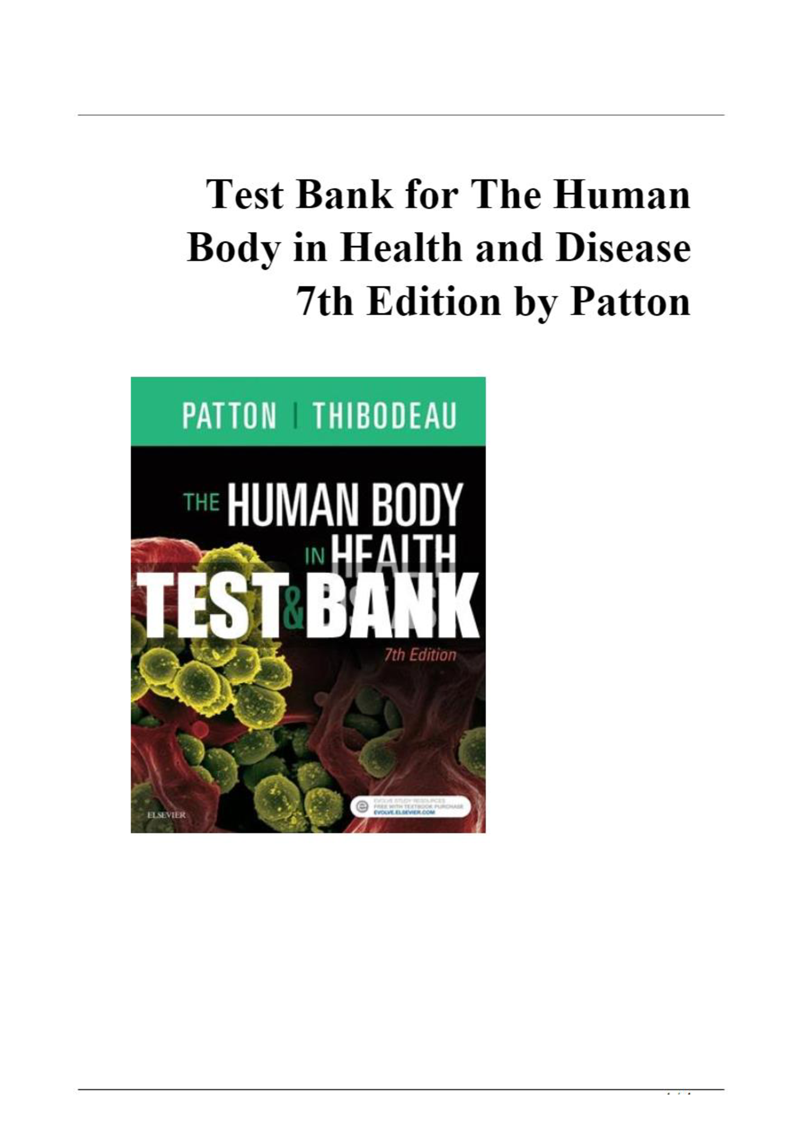 TEST BANK FOR HUMAN BODY IN HEALTH AND DISEASE 7TH EDITION BY PATTON (2024)
