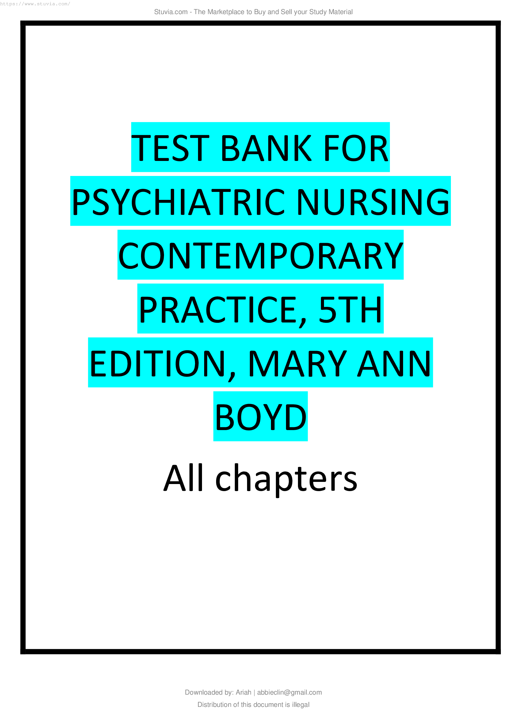 Test Bank for Psychiatric Nursing Contemporary Practice 5th Edition Mary Ann Boyd all chapters