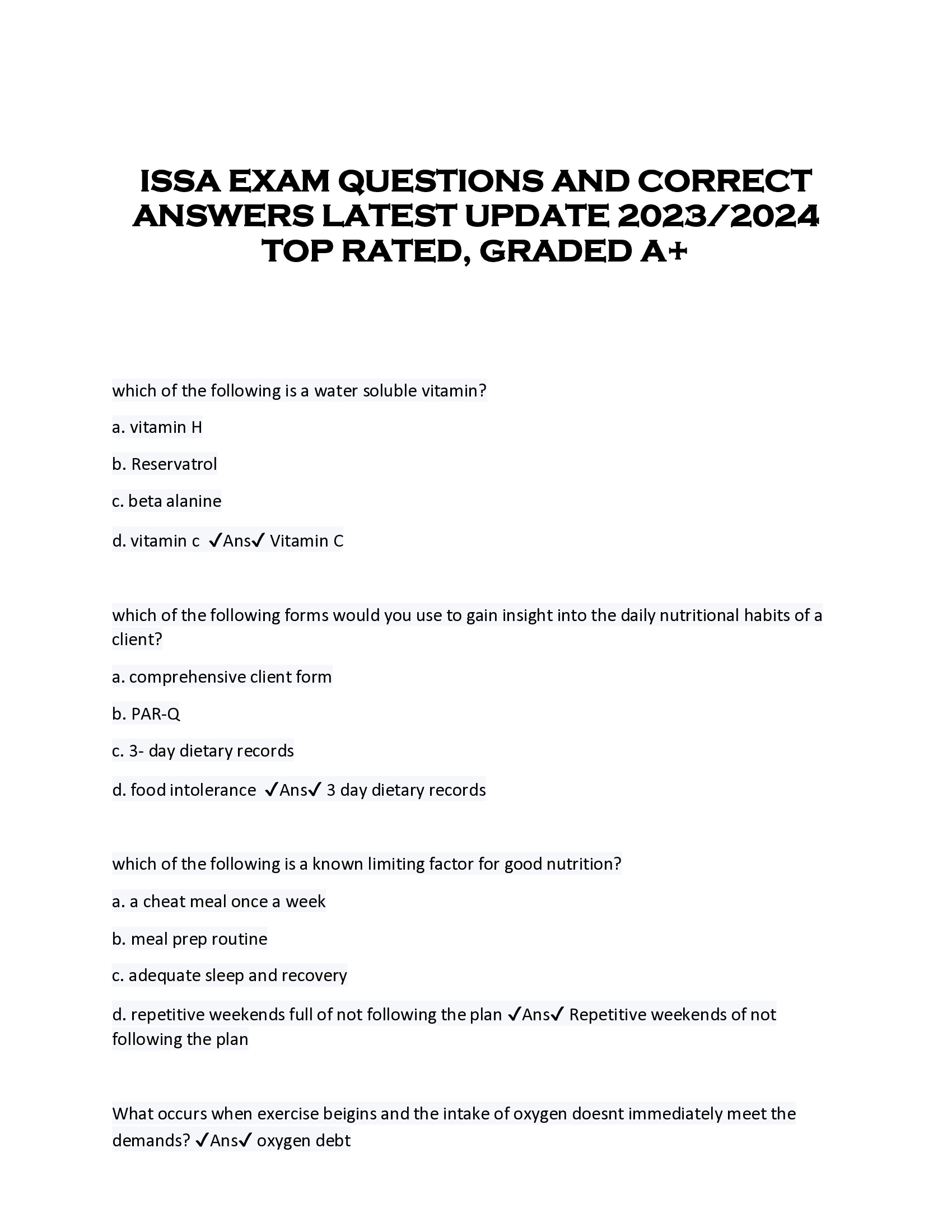 ISSA EXAM QUESTIONS AND CORRECT  ANSWERS LATEST UPDATE 2023, 2024  TOP RATED, GRADED A+