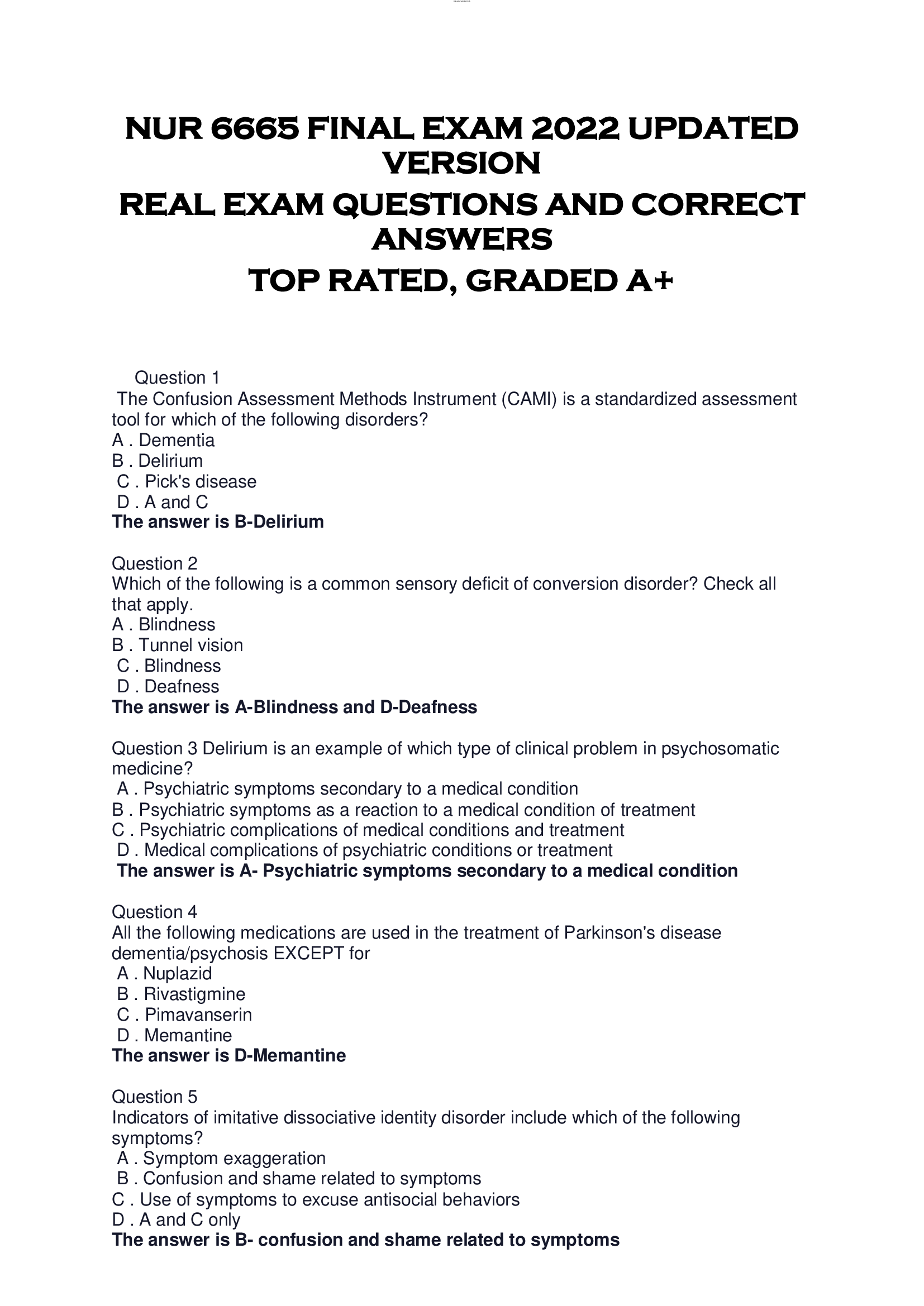 NUR 6665 FINAL EXAM 2022 UPDATED  VERSION  REAL EXAM QUESTIONS AND CORRECT  ANSWERS  TOP RATED, GRADED A+