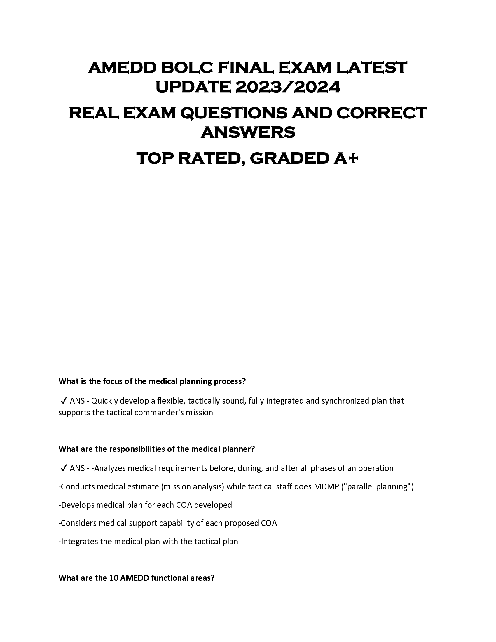 AMEDD BOLC FINAL EXAM LATEST  UPDATE 2023, 2024  REAL EXAM QUESTIONS AND CORRECT  ANSWERS  TOP RATED, GRADED A+