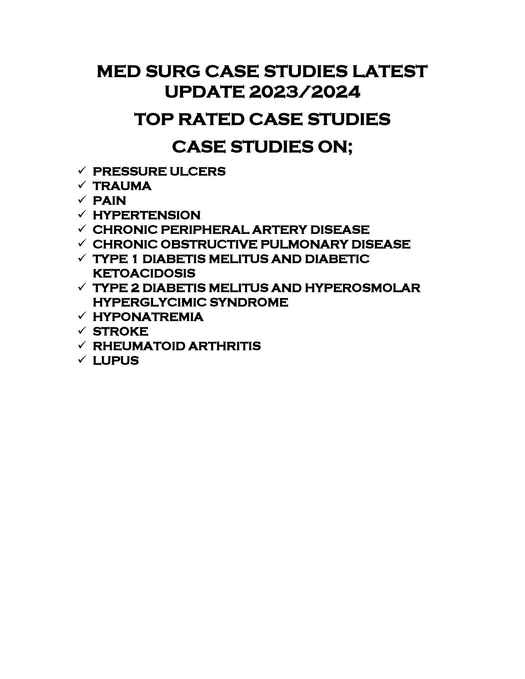 MED SURG CASE STUDIES LATEST  UPDATE 2023 | 2024  TOP RATED CASE STUDIES