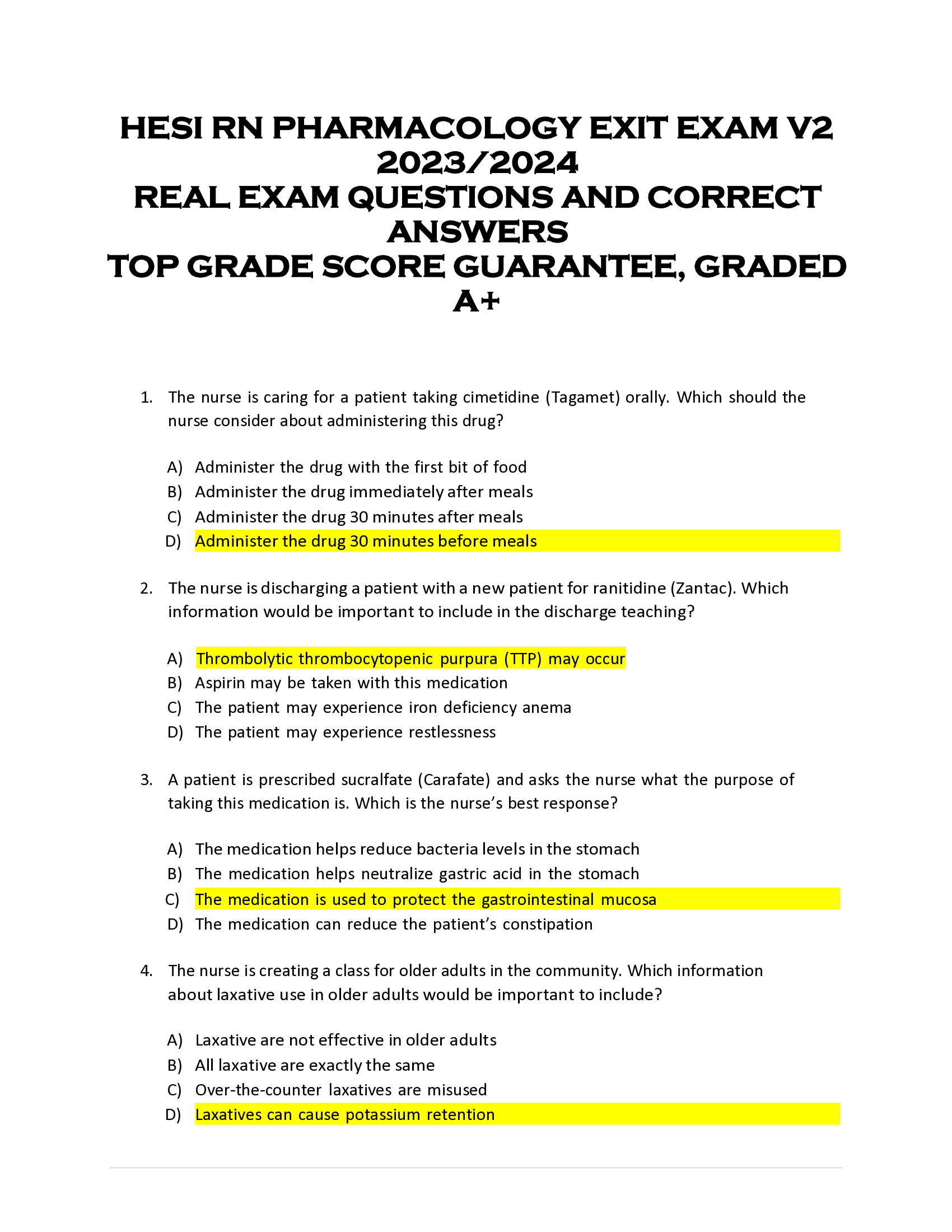 HESI RN PHARMACOLOGY EXIT EXAM V2  2023 | 2024  REAL EXAM QUESTIONS AND CORRECT  ANSWERS  TOP GRADE SCORE GUARANTEE, GRADED  A+