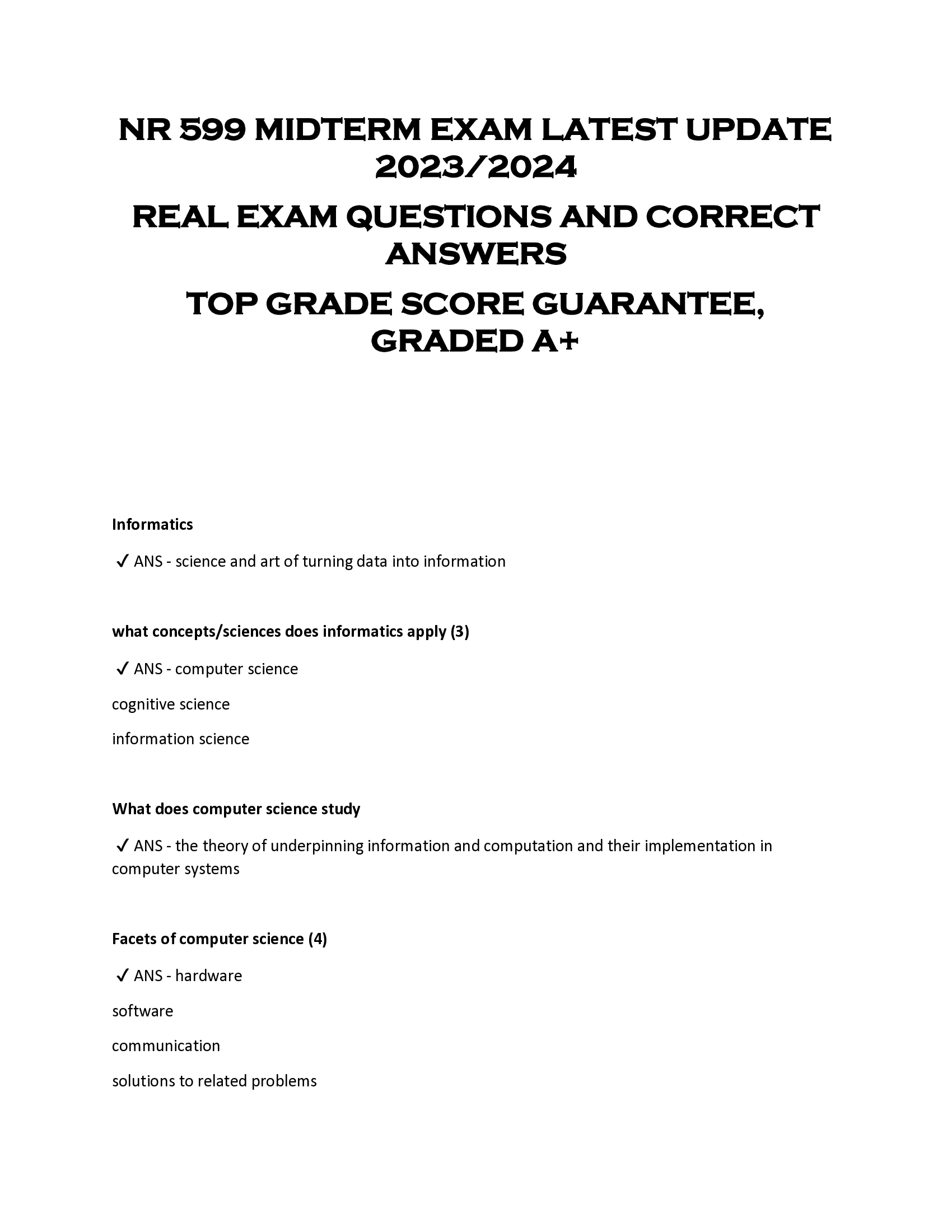NR 599 MIDTERM EXAM LATEST UPDATE  2023 | 2024  REAL EXAM QUESTIONS AND CORRECT  ANSWERS  TOP GRADE SCORE GUARANTEE,  GRADED A+