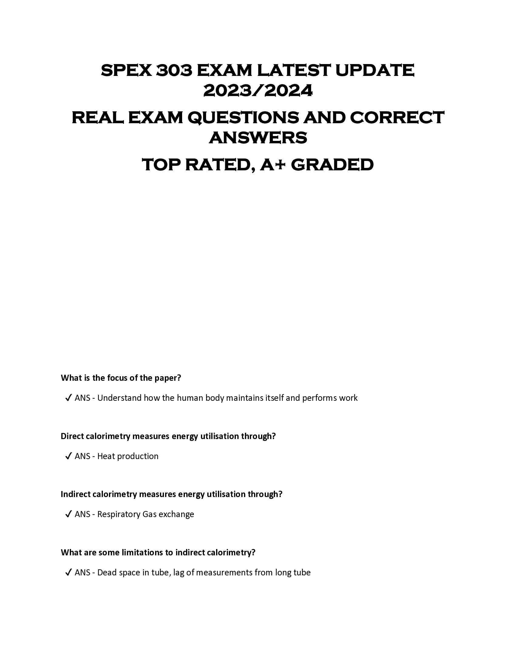 SPEX 303 EXAM LATEST UPDATE  2023, 2024  REAL EXAM QUESTIONS AND CORRECT  ANSWERS  TOP RATED, A+ GRADED