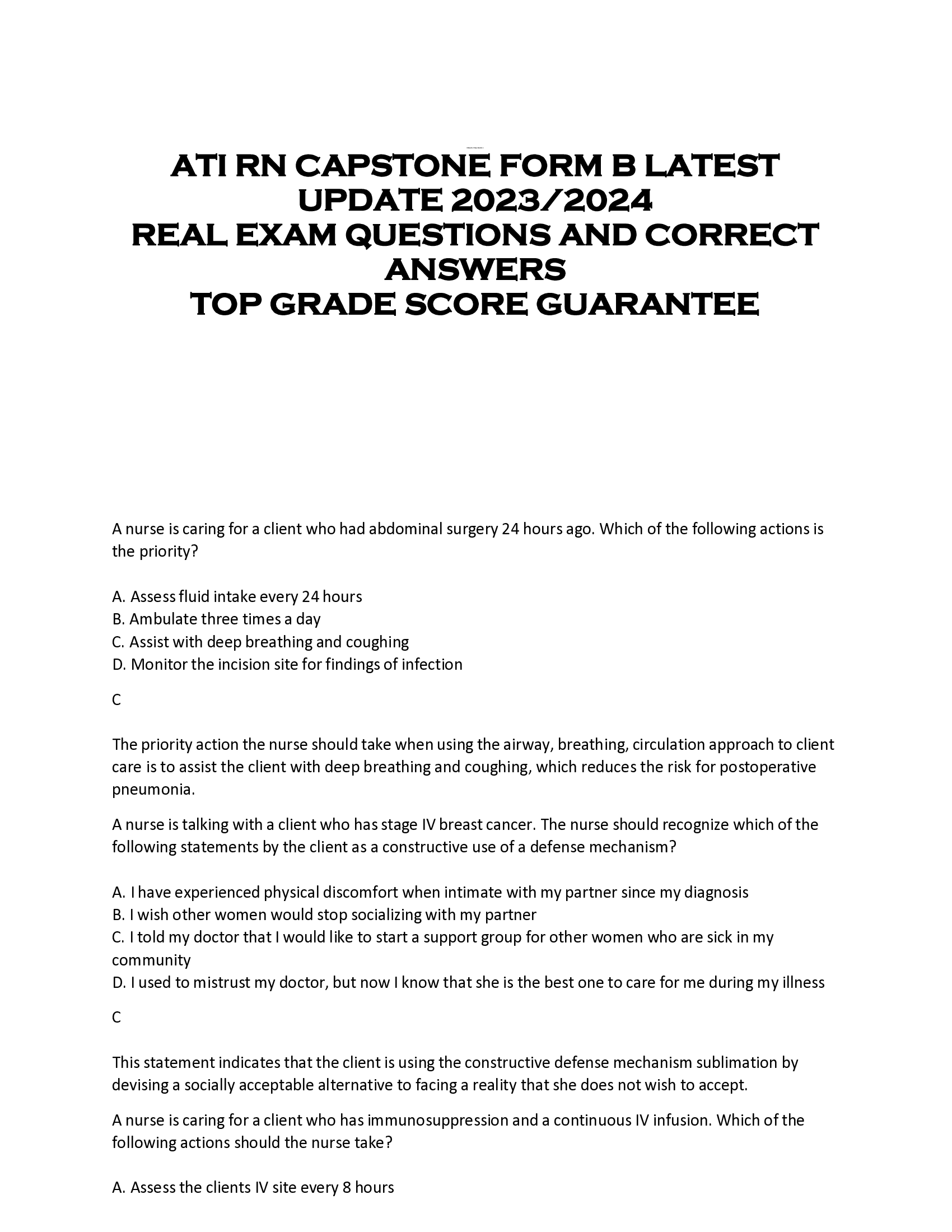 ATI RN CAPSTONE FORM B LATEST  UPDATE 2023 | 2024  REAL EXAM QUESTIONS AND CORRECT  ANSWERS  TOP GRADE SCORE GUARANTEE