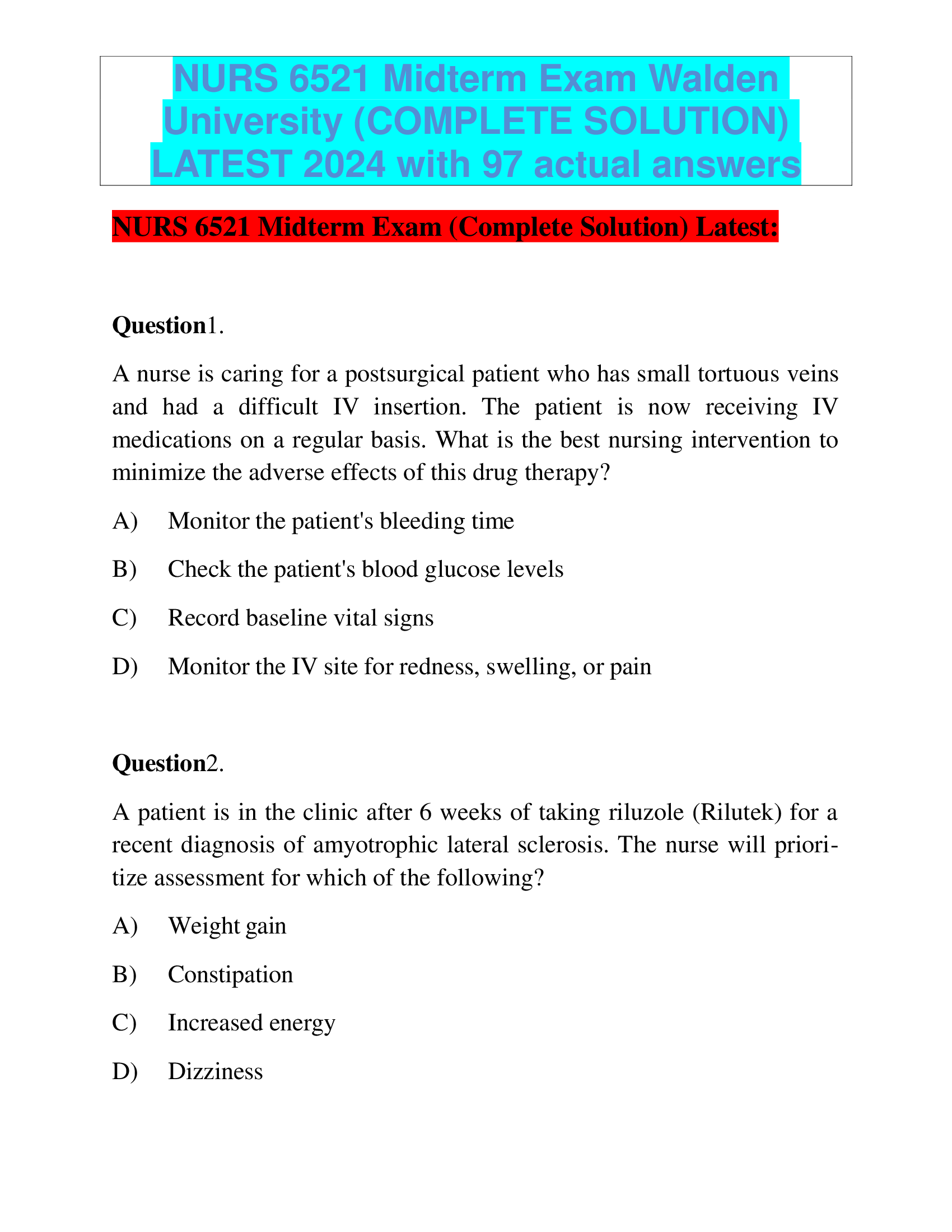 NURS 6521 Midterm Exam Walden University (COMPLETE SOLUTION) LATEST 2024 with 97 actual answers