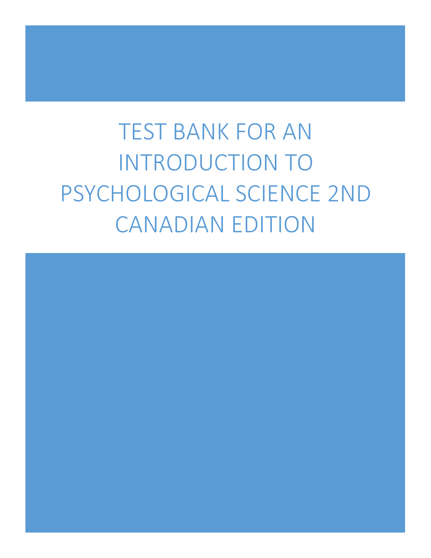 Test Bank for An Introduction to Psychological Science 2nd Canadian Edition Mark Krause Daniel Corts Stephen C Smith Dan Dolderman
