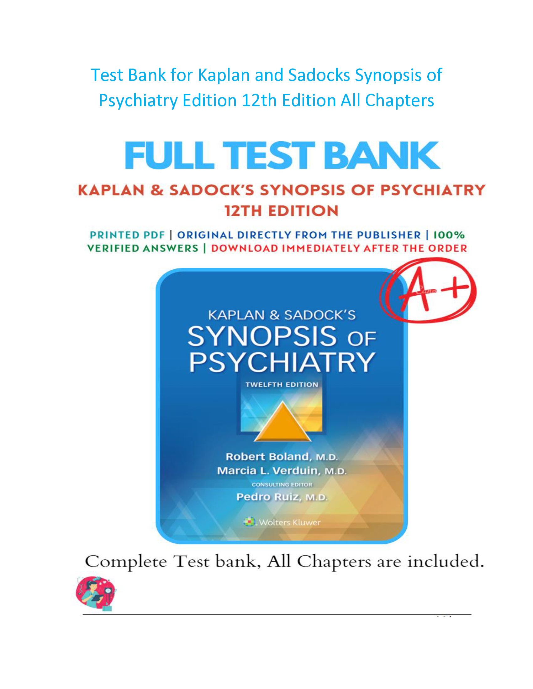 Test Bank For Kaplan & Sadock’s Synopsis of Psychiatry 12th Edition