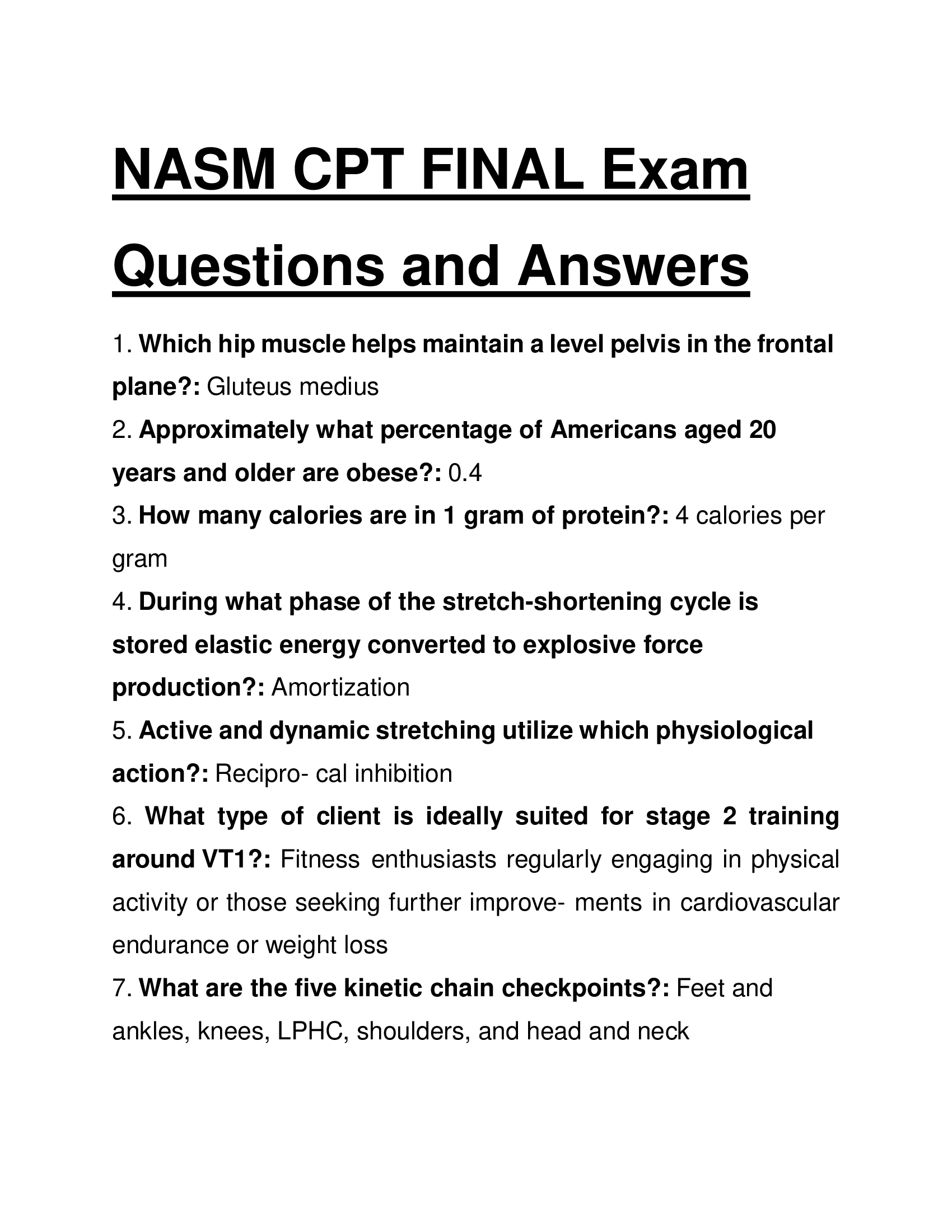 NASM CPT FINAL Exam Questions and Answers in PDF