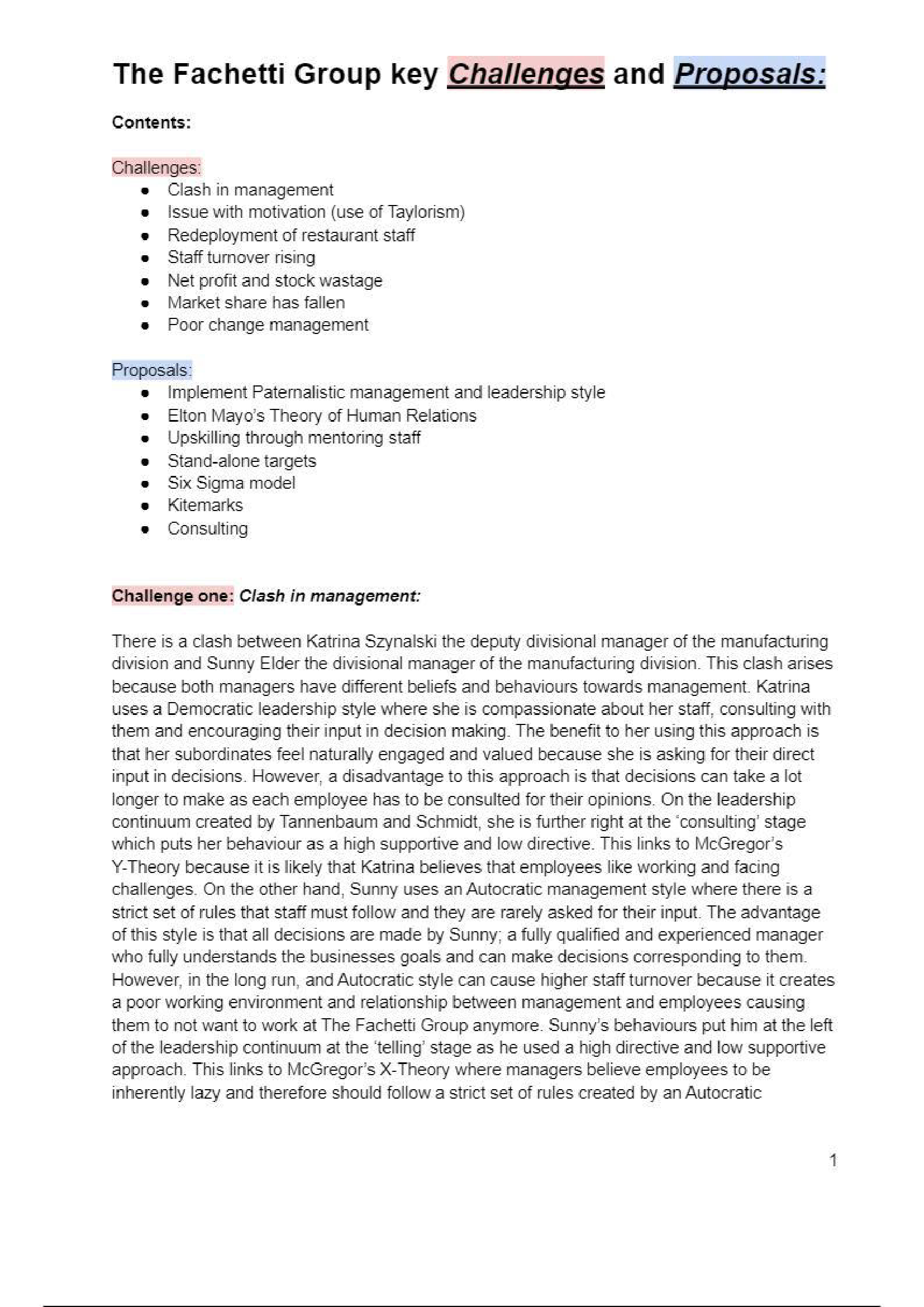 Summary Unit 6 The Fachetti Group Challenges and Proposals (Principles of Management January 2026 exam)