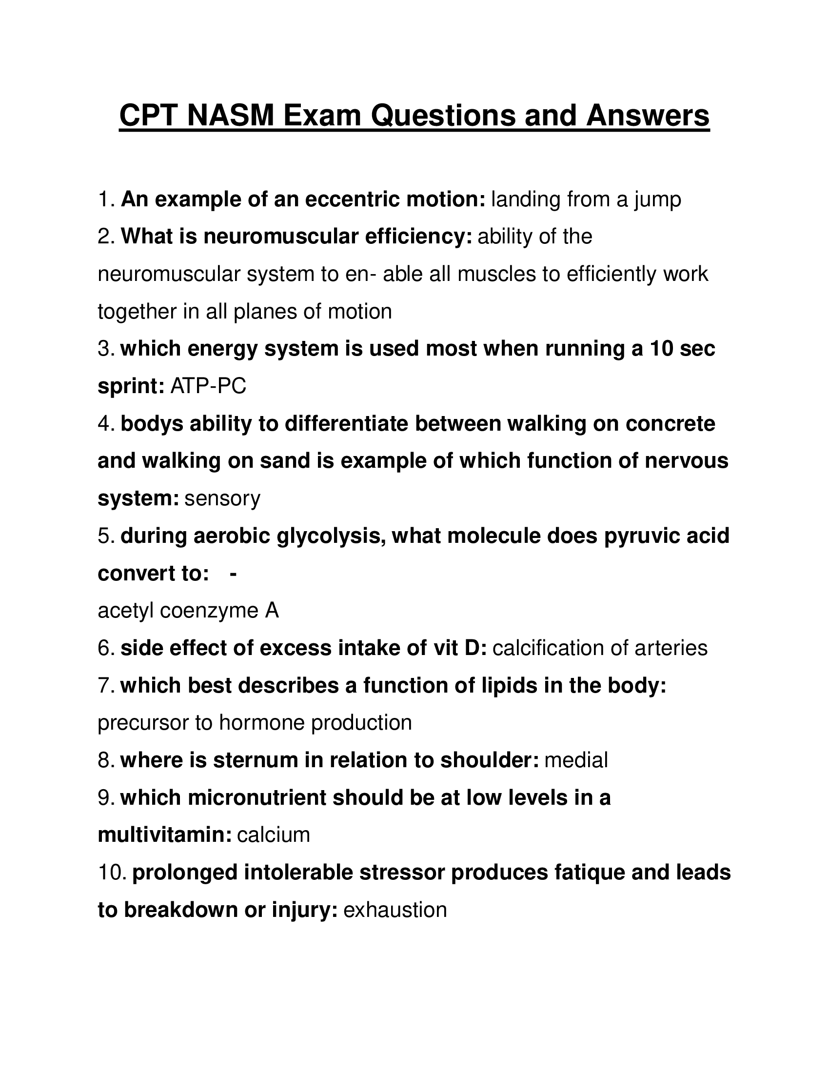 CPT NASM Exam 2026 Questions and Answers