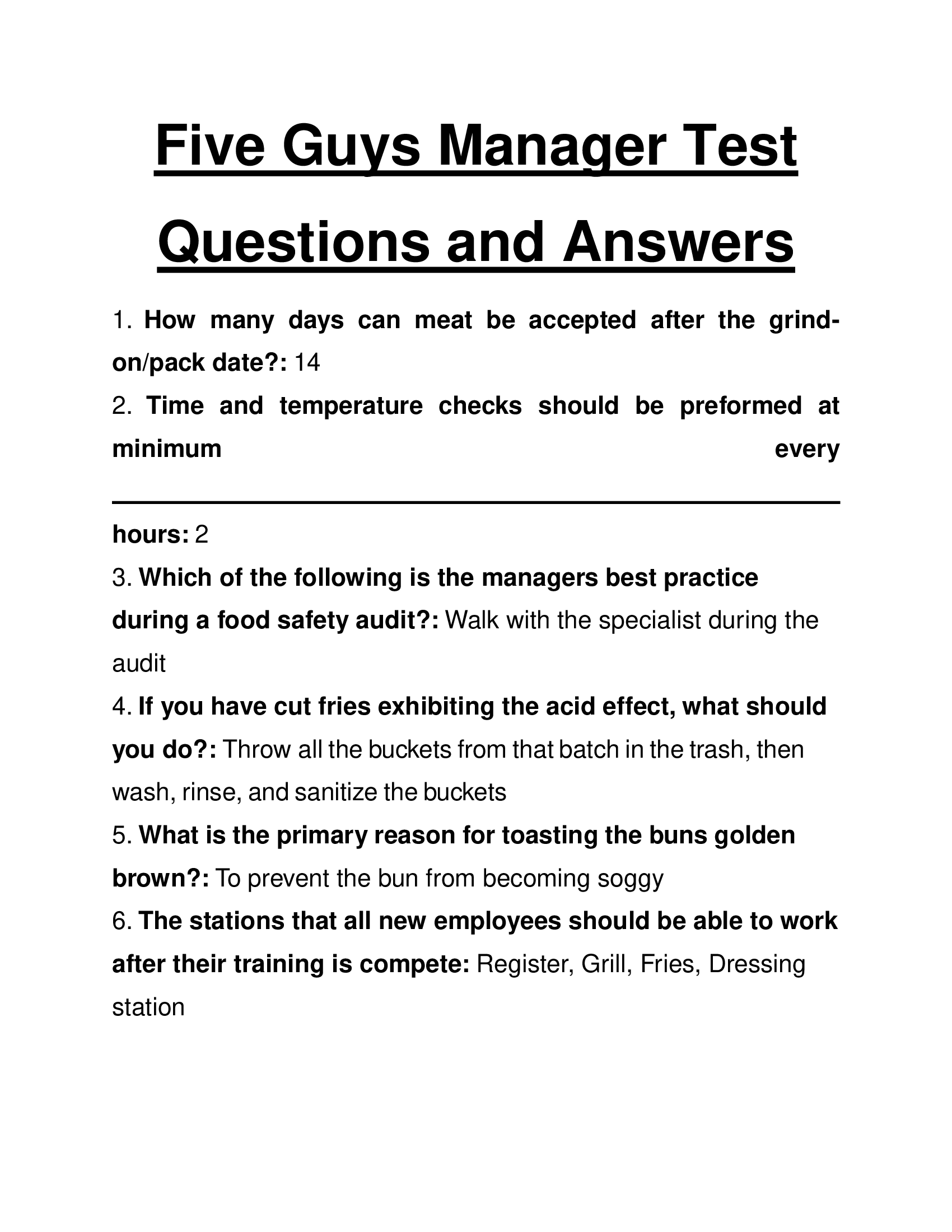 Five Guys Manager Test Questions and Answers 2026 Real Exam
