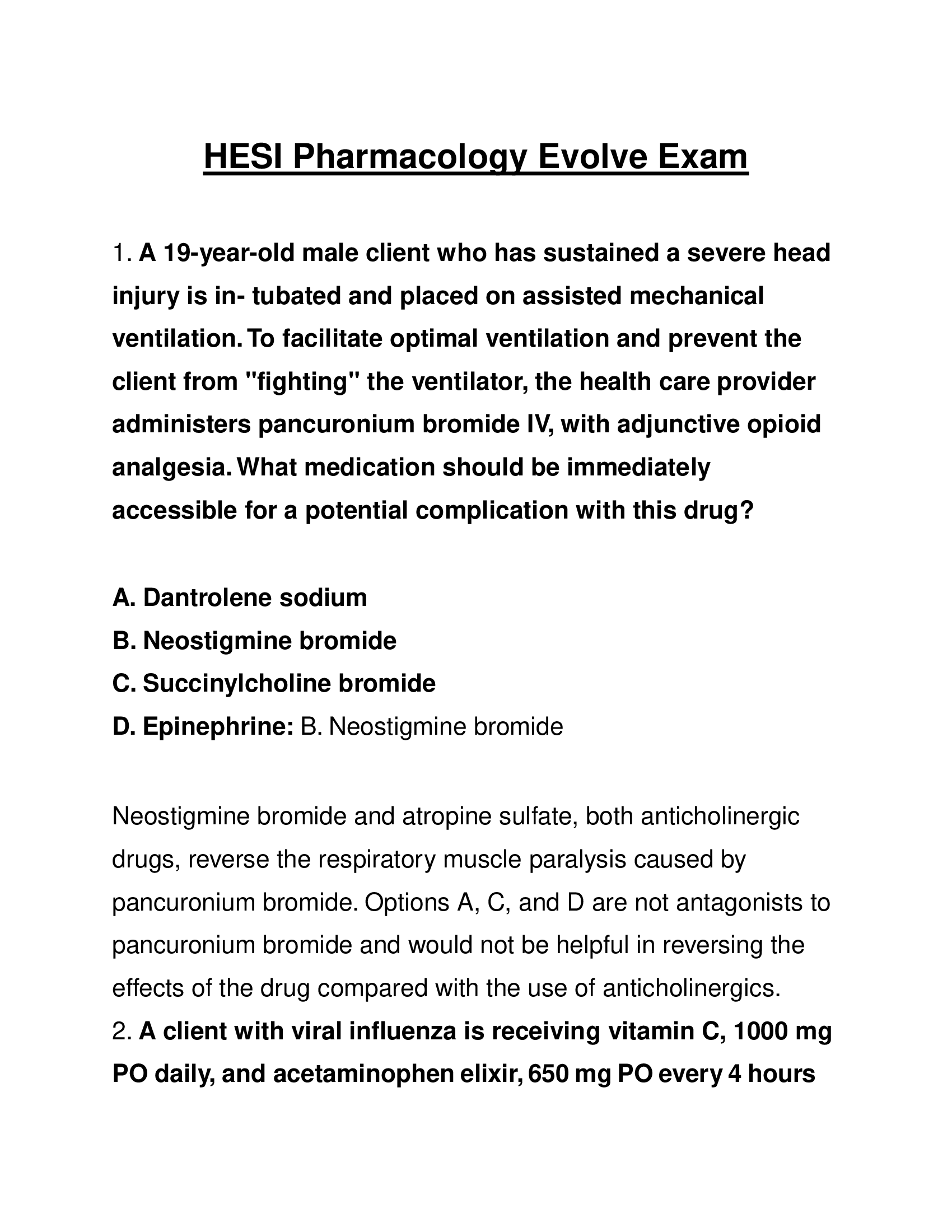HESI Pharmacology Evolve Exam