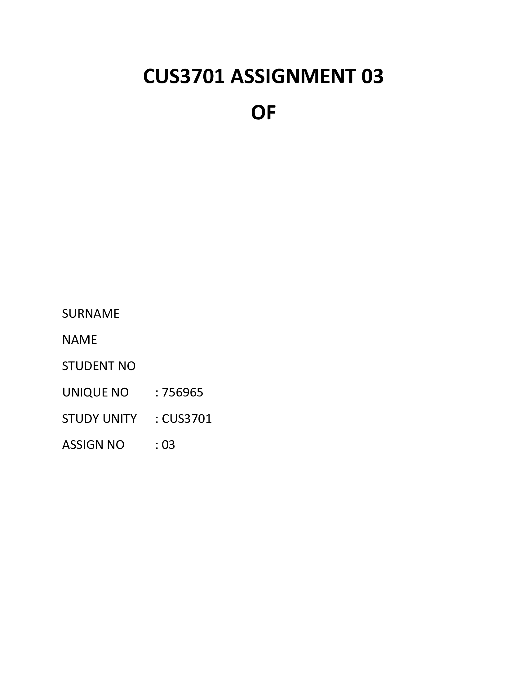 CUS3701 Assignment 3 Questions and Answers 2024