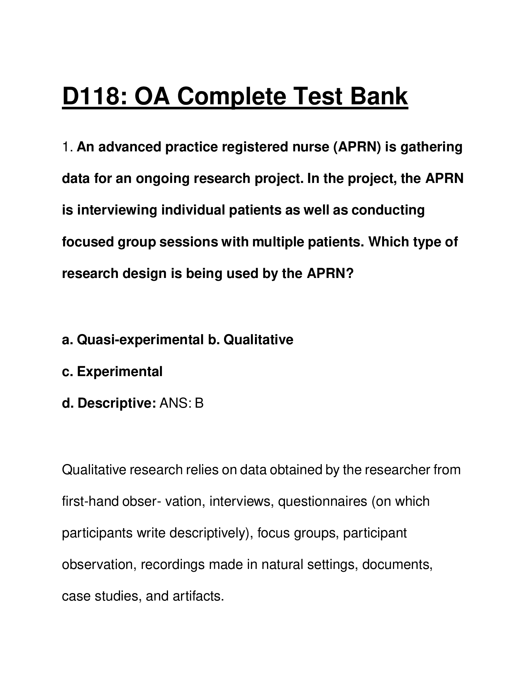WGU D118 OA Study Guide 2026 – Complete Practice Exam Q&A & Verified Rationales