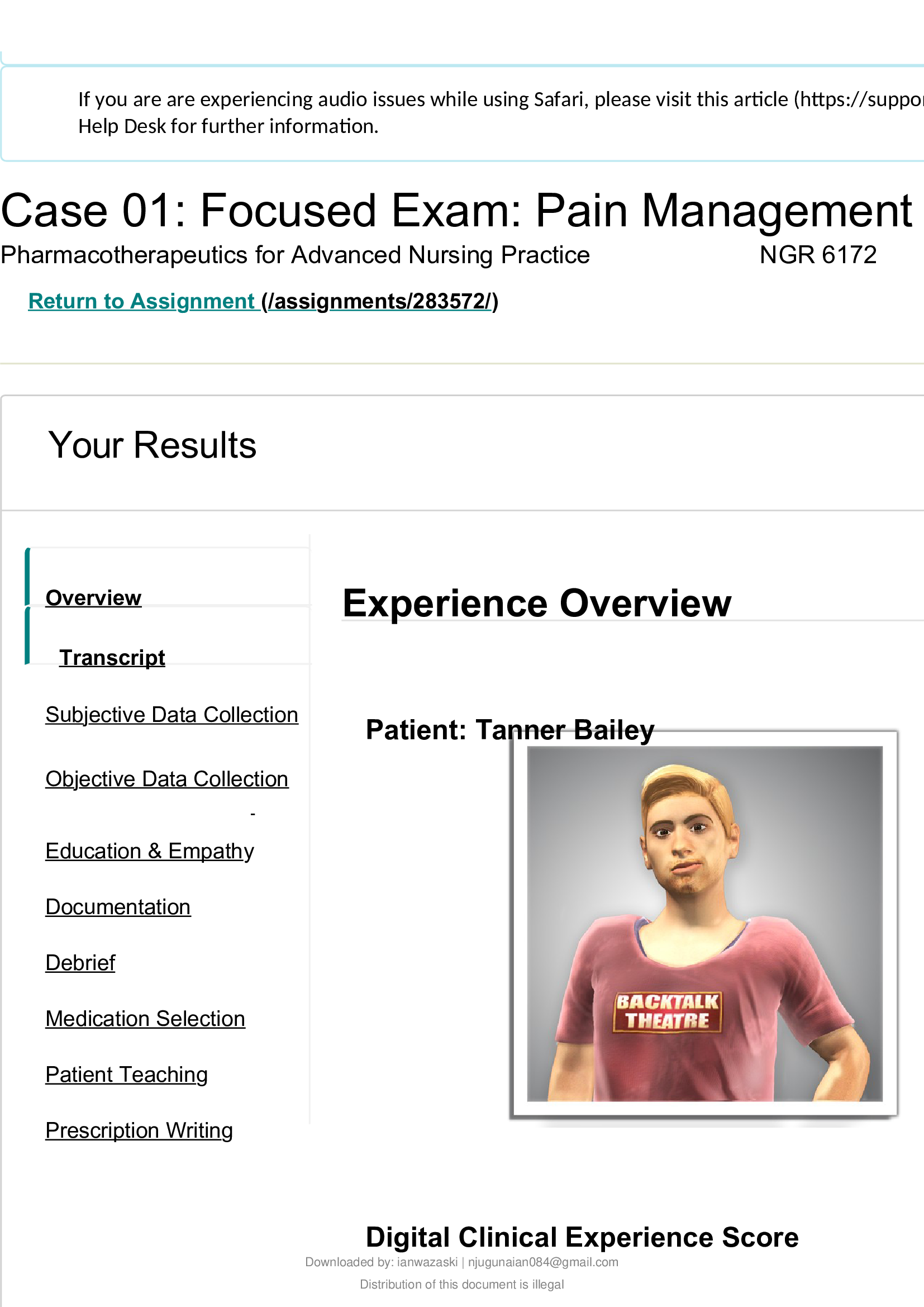 NGR 6172 Case 01, Focused Exam Pain Management Pharmacotherapeutics for Advanced Nursing Practice