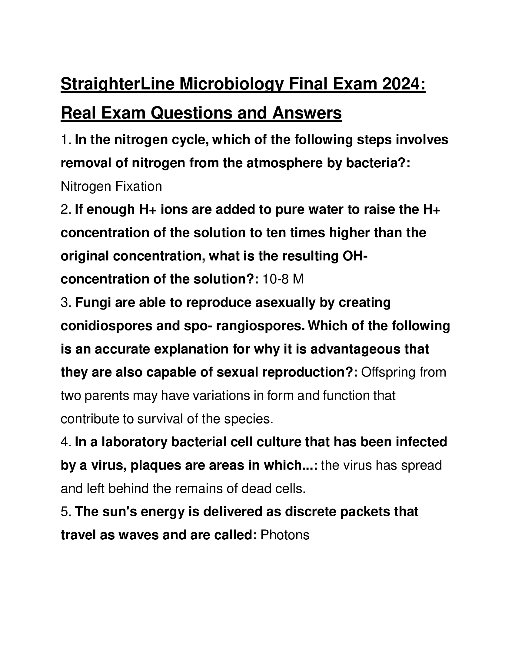 StraighterLine Microbiology Final Exam 2026: Real Exam Questions and Answers