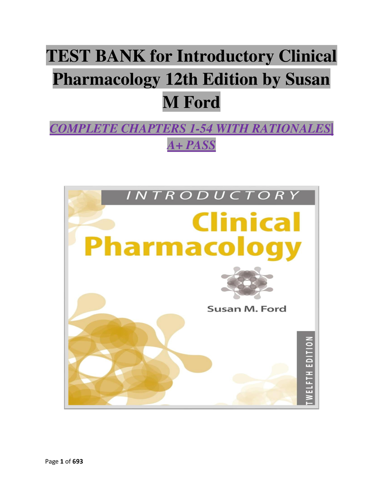 Test Bank for Introductory Clinical Pharmacology, 12th Edition by Susan M. Ford — All Chapters, Verified Questions & Answers