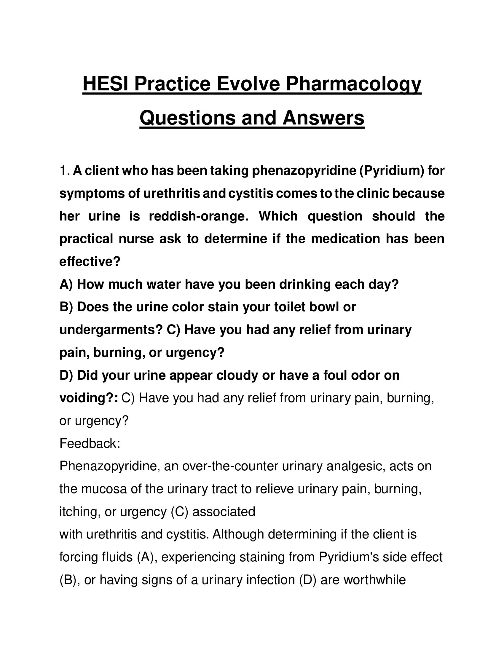 HESI Practice Evolve Pharmacology Questions and Answers 2024