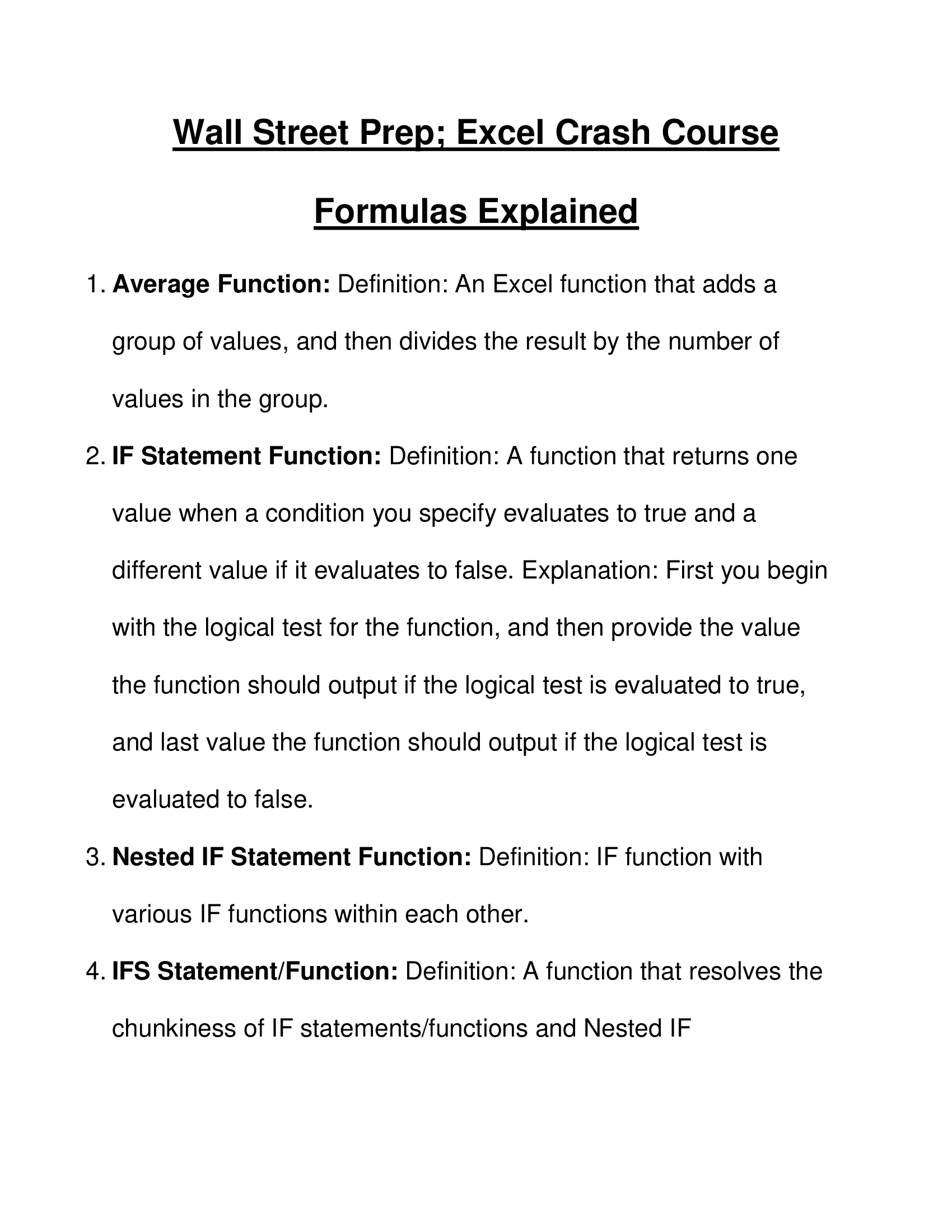 Wall Street Prep, Excel Crash Course Formulas Explained 2023