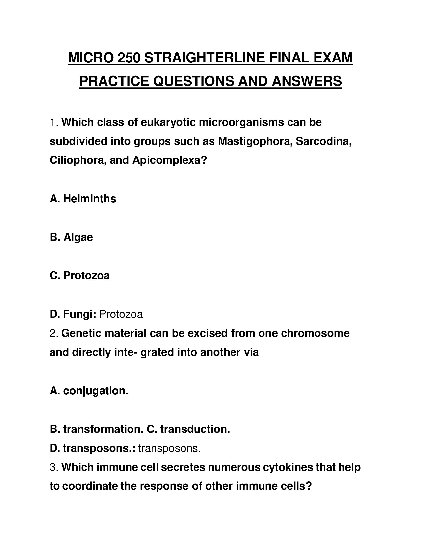 Micro 250  Straighterline Final Exam Practice Questions and Answers