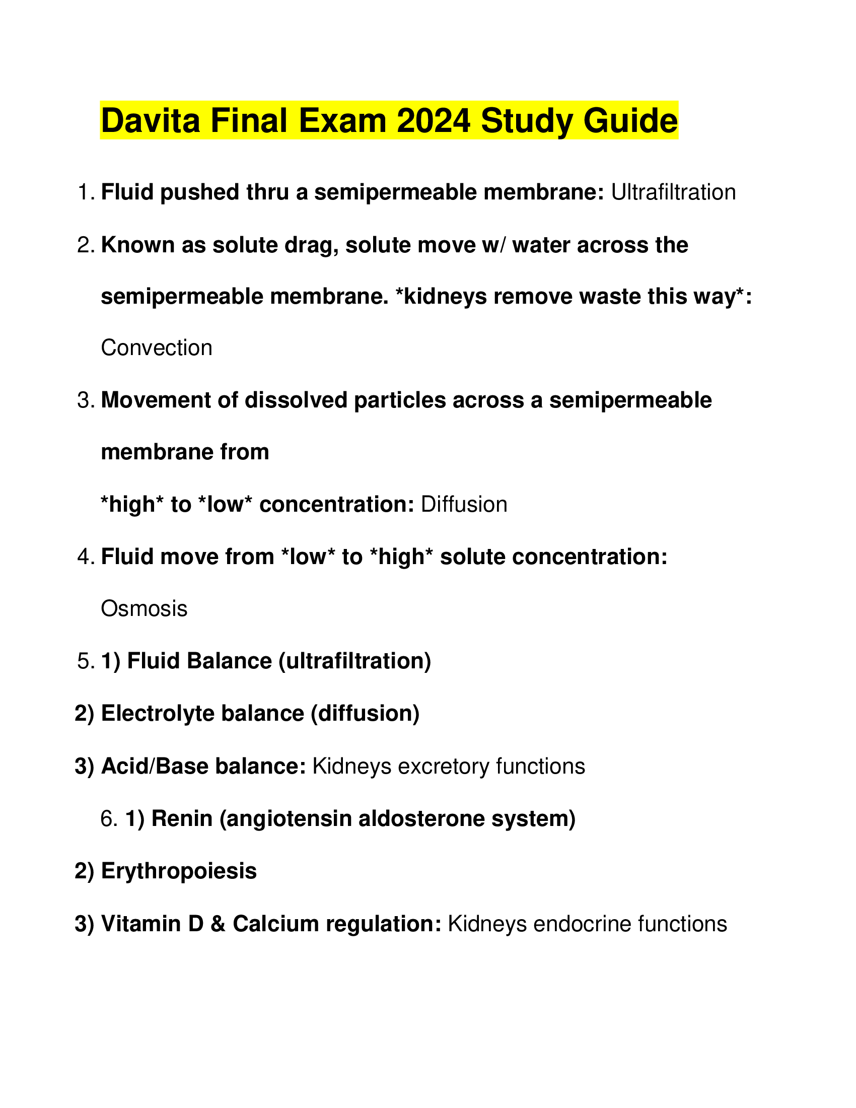 Davita Final Exam 2024 Study Guide