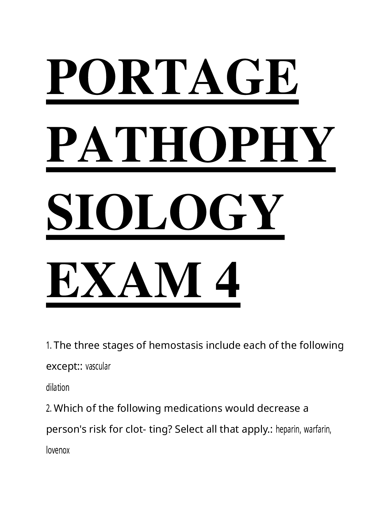 PATHO Portage Learning Pathophysiology Exam 4 Questions And Answers 2026