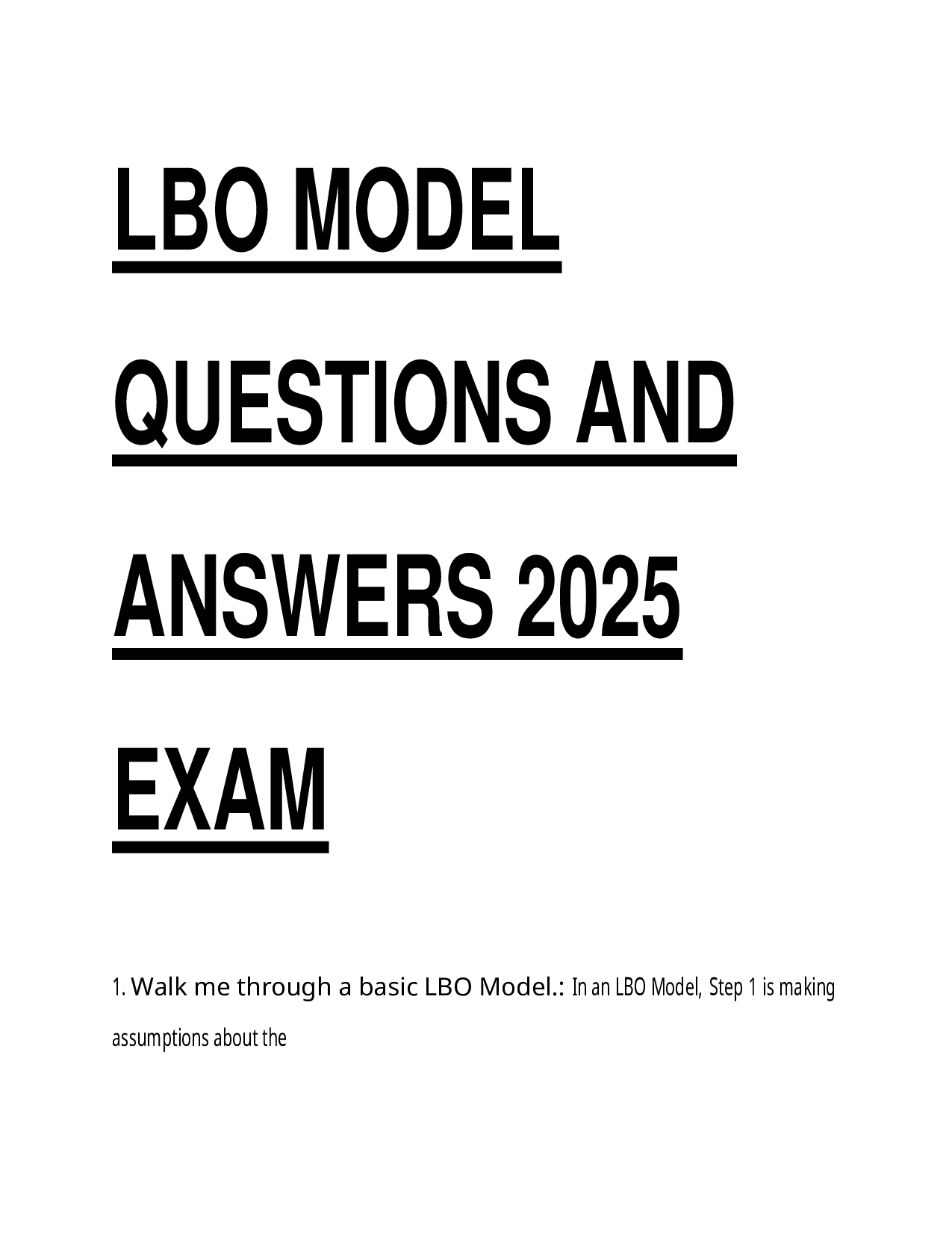 LBO Model Questions and Answers 2026 Wall Street Prep Exam